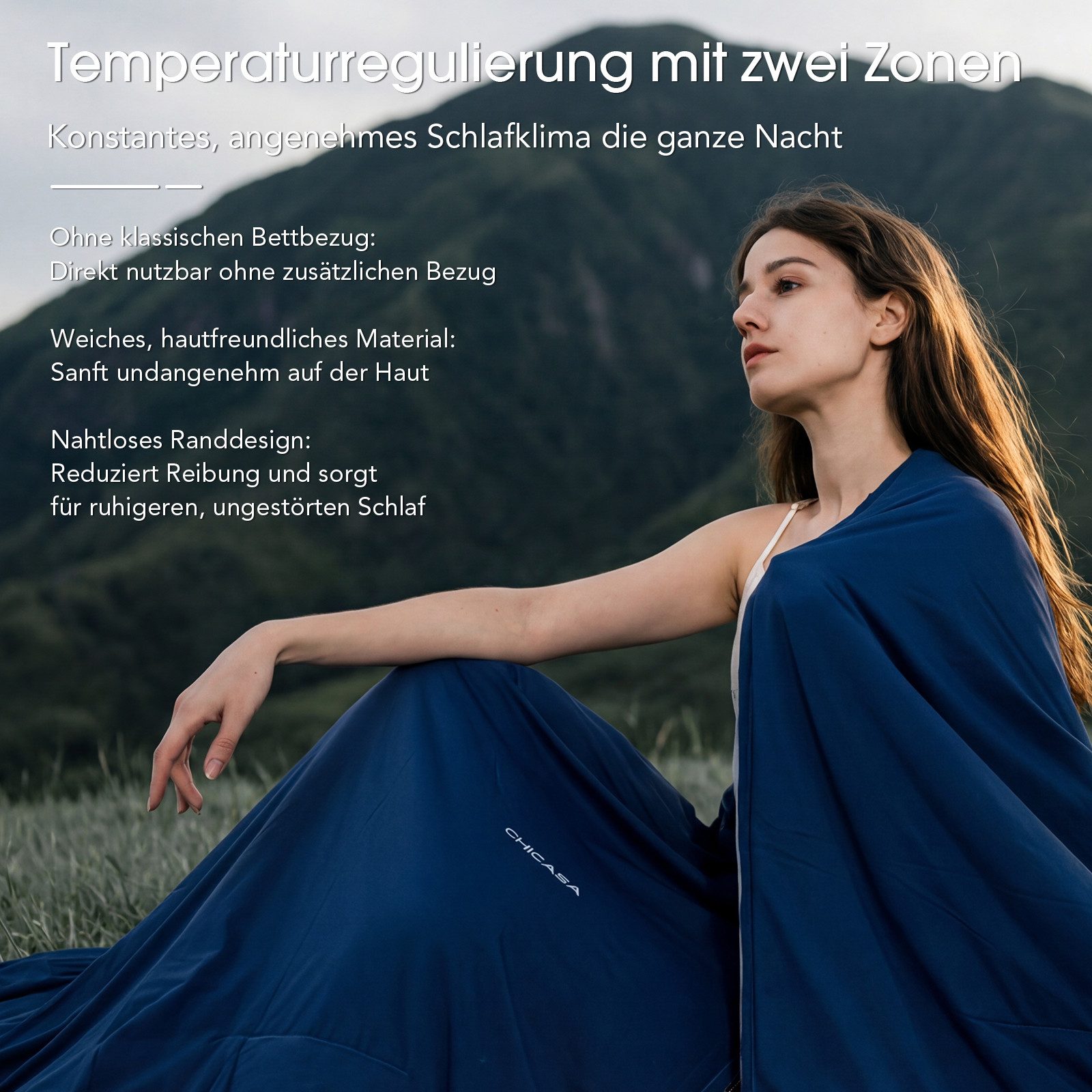 CHICASA Microfaserbettdecke Duo-Wende-Sommerdecke inkl. Gratis-Schlafmaske, waschbar, Füllung: Mikro-Luftkanäle + Y-förmige Naia-Fasern für optimale Luftzirkulation, Größen: 135×200 / 140×200 / 155×220 / 200×200 / 200×220 cm