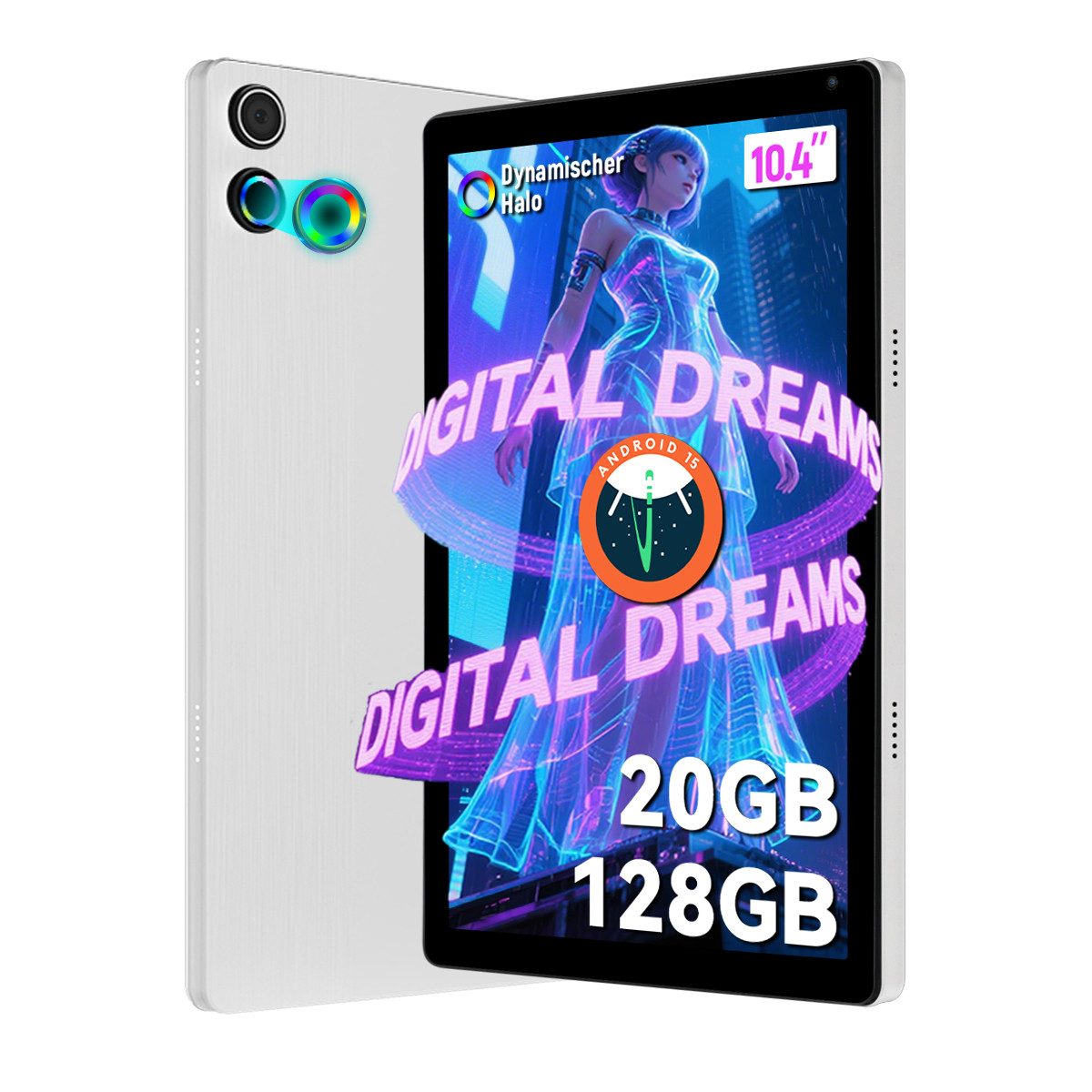 Happybe 10,4’’ Android, 128GB, HD 1280x800, Widevine L1, 5G/2,4G WiFi, 5000mAh Tablet (10,4", 128 GB, Android, WiFi 6, 20(3+17)GB RAM, 128GB erweiterbar auf bis zu 1TB, Widevine L1)