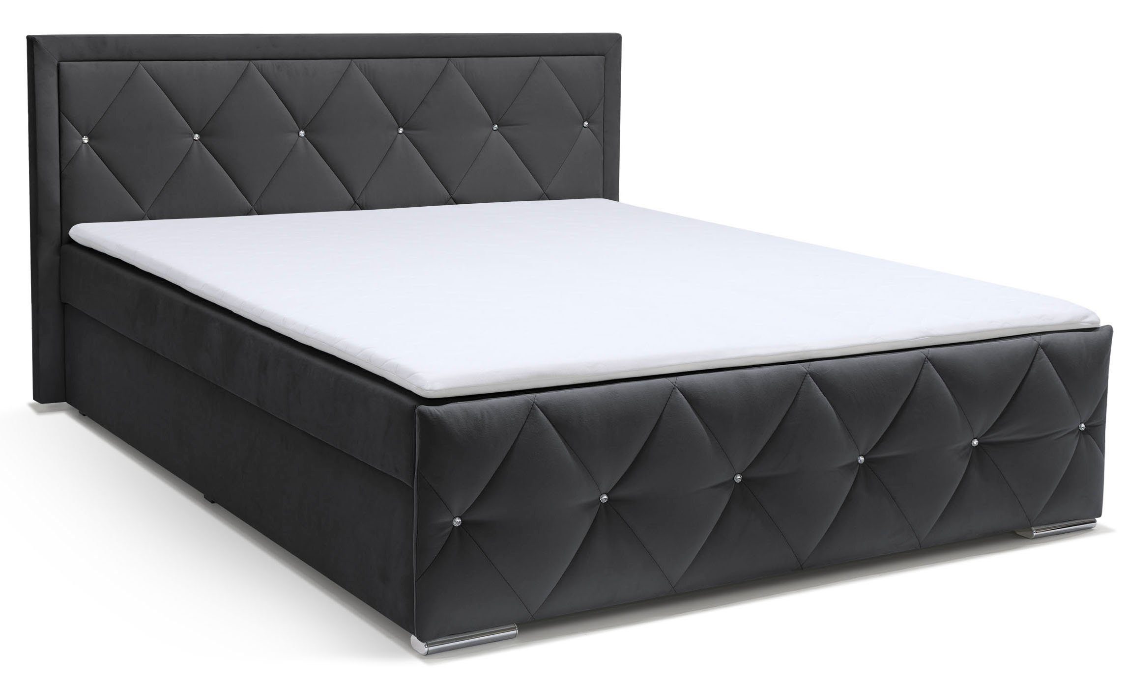 Home affaire Boxbett Alfie, Topseller! Inkl. Bettkasten&Topper, Wahlweise mit Knopfsteppung oder Strasssteinen, H2, H3 und H4 wählbar