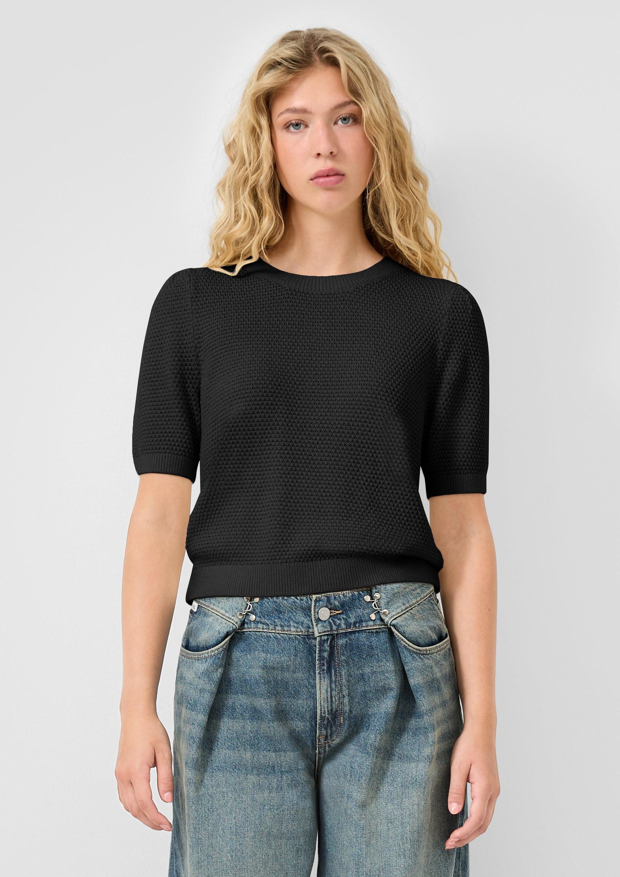 QS Kurzarmpullover Strickpullover Strukturierter Pullover