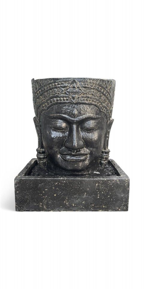 FaHome Zierbrunnen Khmer Kopf Springbrunnen Buddha Wasserfall, Steinguss Wasserspiel