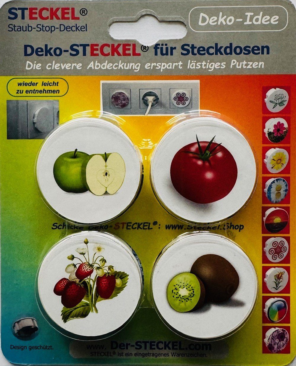 STECKEL Wanddekoobjekt 4 Stück DEKO-STECKEL® Abdeckung Steckdosen DS-466 - - Obst&Gemüse