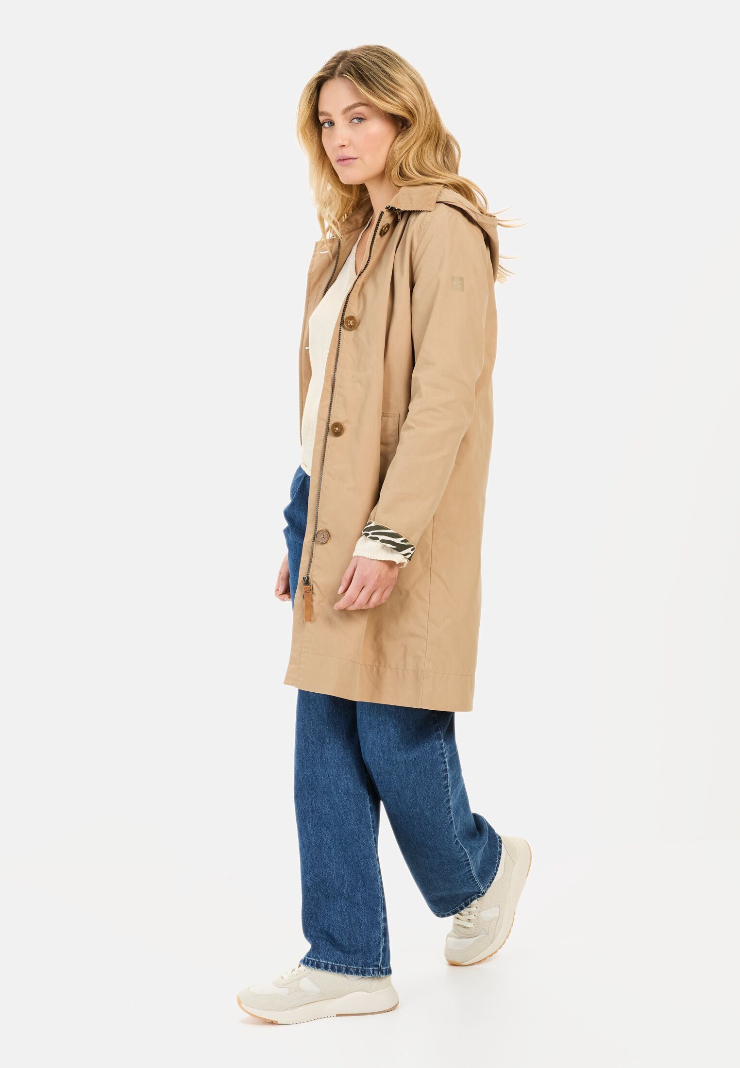 camel active Trenchcoat aus gewachster Baumwolle Langarm (1-tlg)