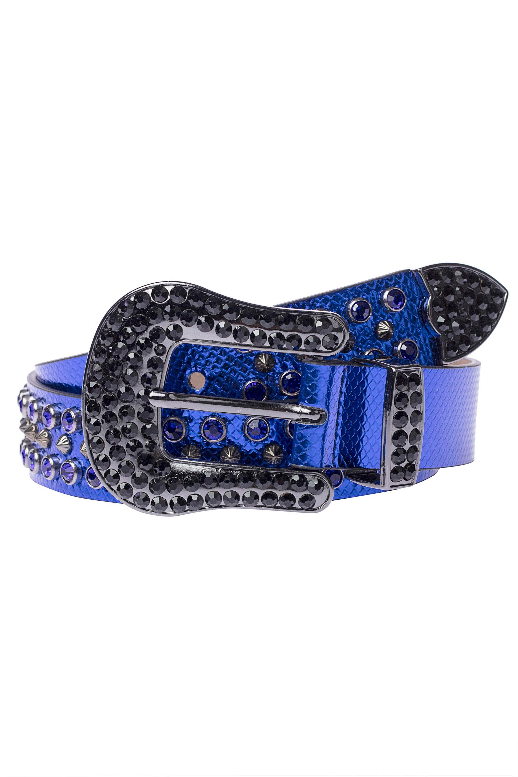 Cipo & Baxx trendigen blau mit Ledergürtel Glitzersteinchen