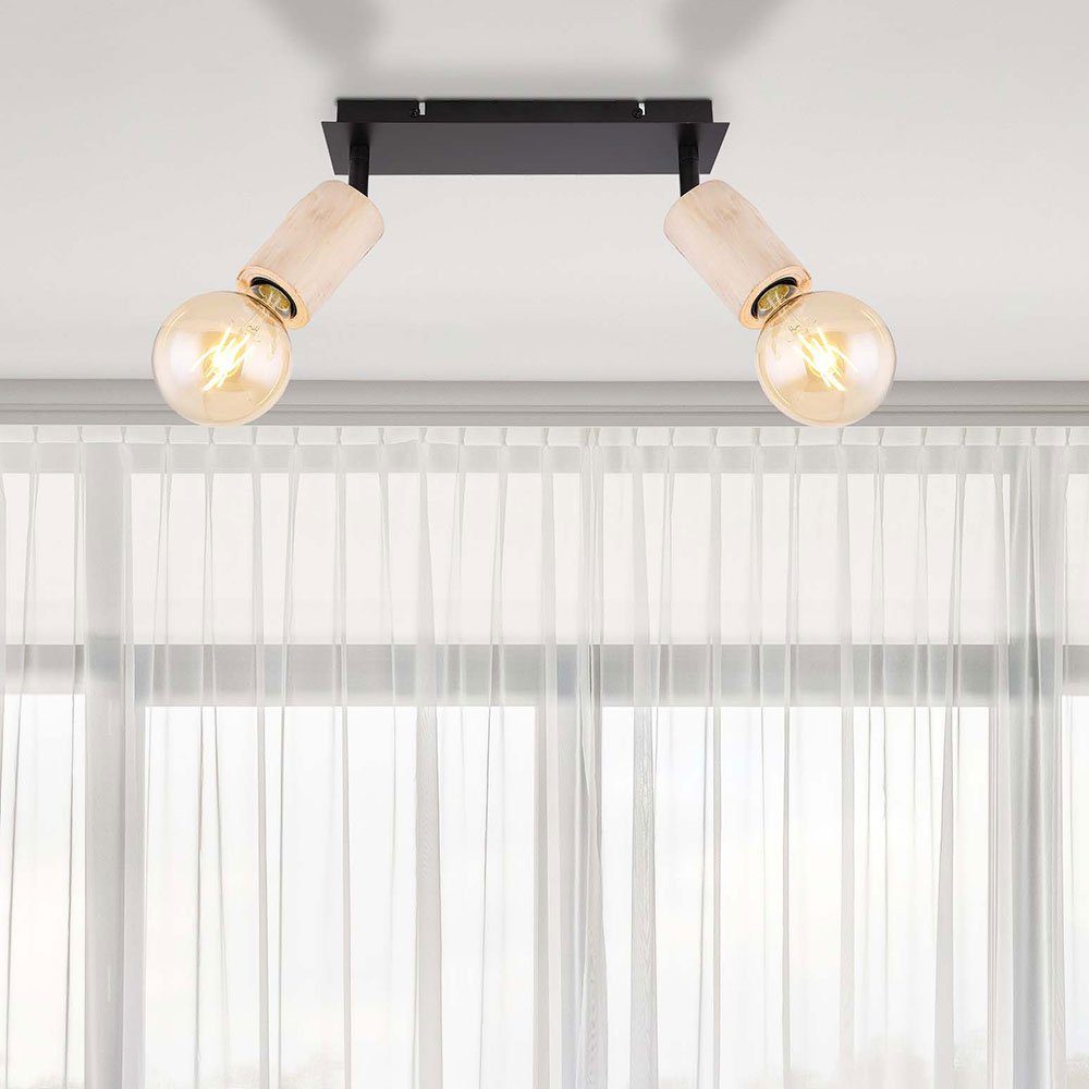 etc-shop LED Deckenspot, L Wohnzimmerlampe beweglich inklusive, natur Deckenlampe Spotleuchte schwarz Holz Leuchtmittel nicht