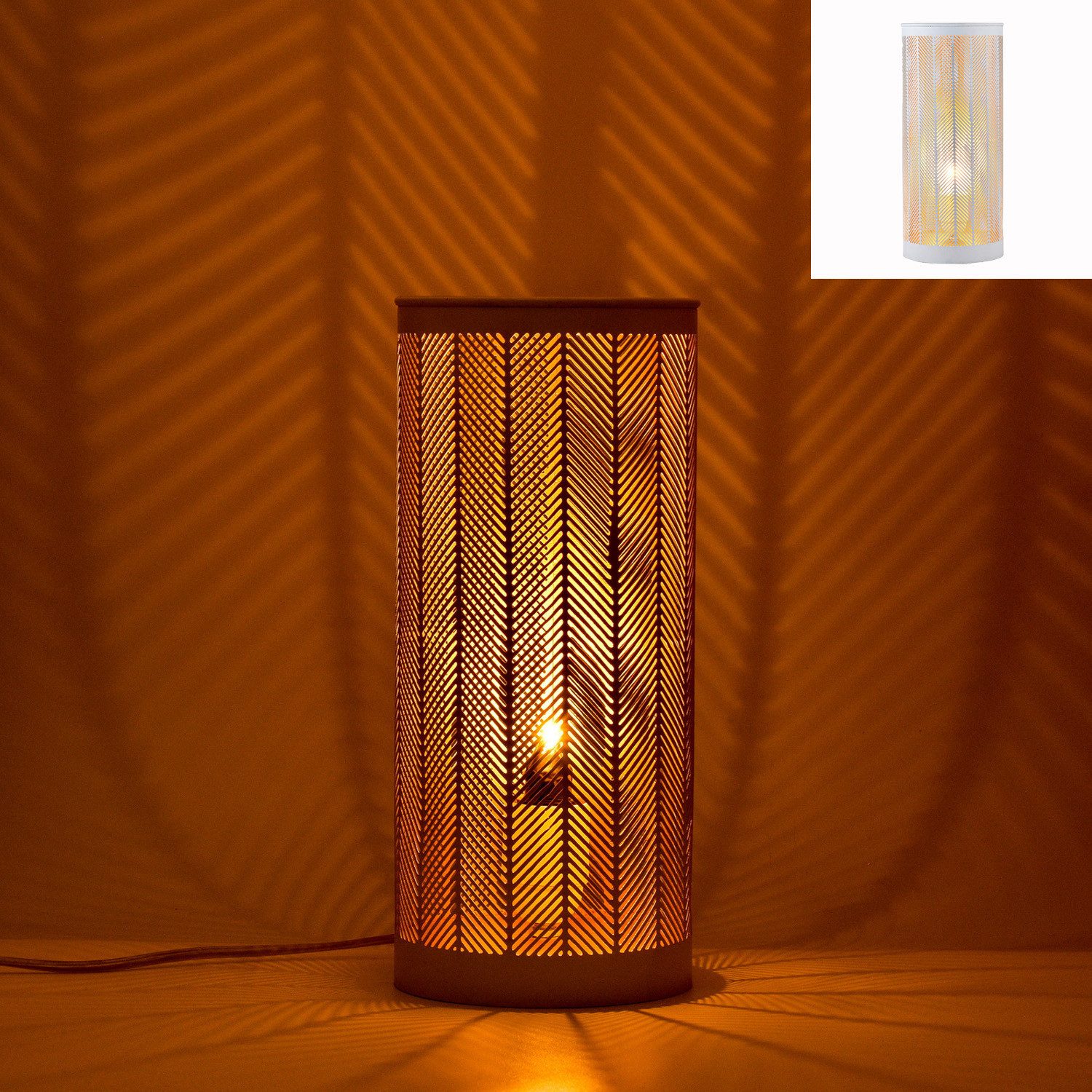Marrakesch Orient & Mediterran Interior Nachttischlampe 2er Set Boho Nachttischlampe Aigna modern aus Metall in Weiß 30 cm, Handarbeit