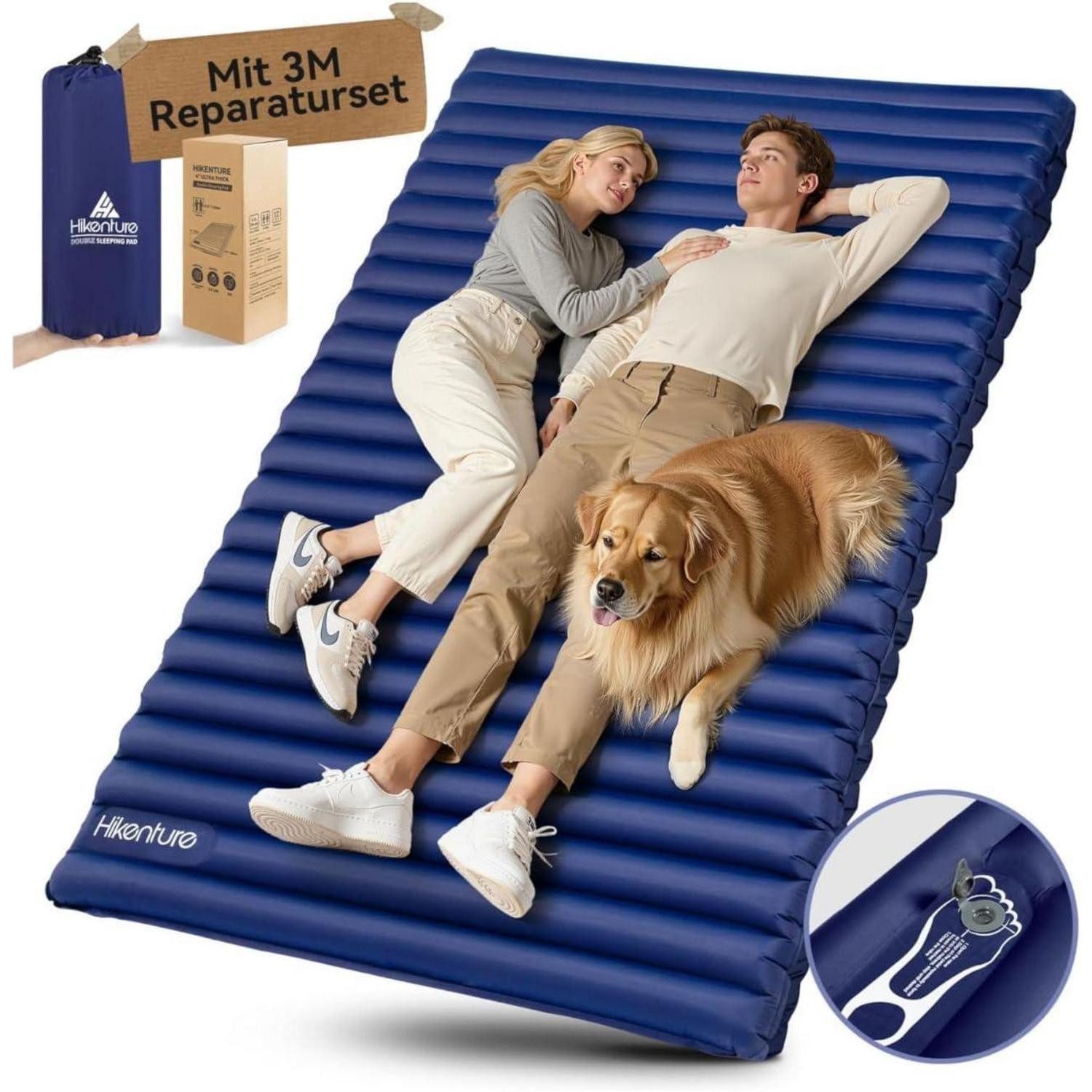 LuxusKollektion Campingstuhl Isomatte 2Personen Ultraleicht Navyblau 140x200cm Mit Fußpumpe