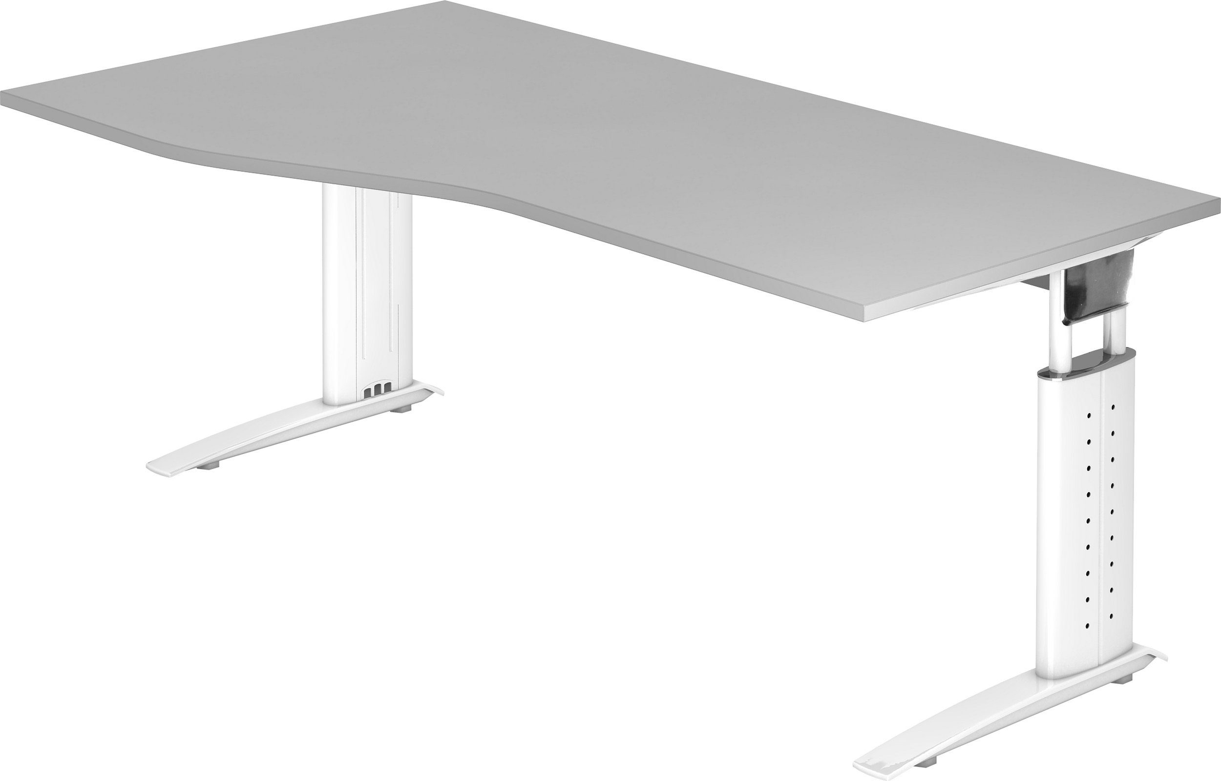 bümö Schreibtisch Schreibtisch Serie-U, Freiform: 180 x 100 cm - Dekor: Grau - Gestell: Weiß