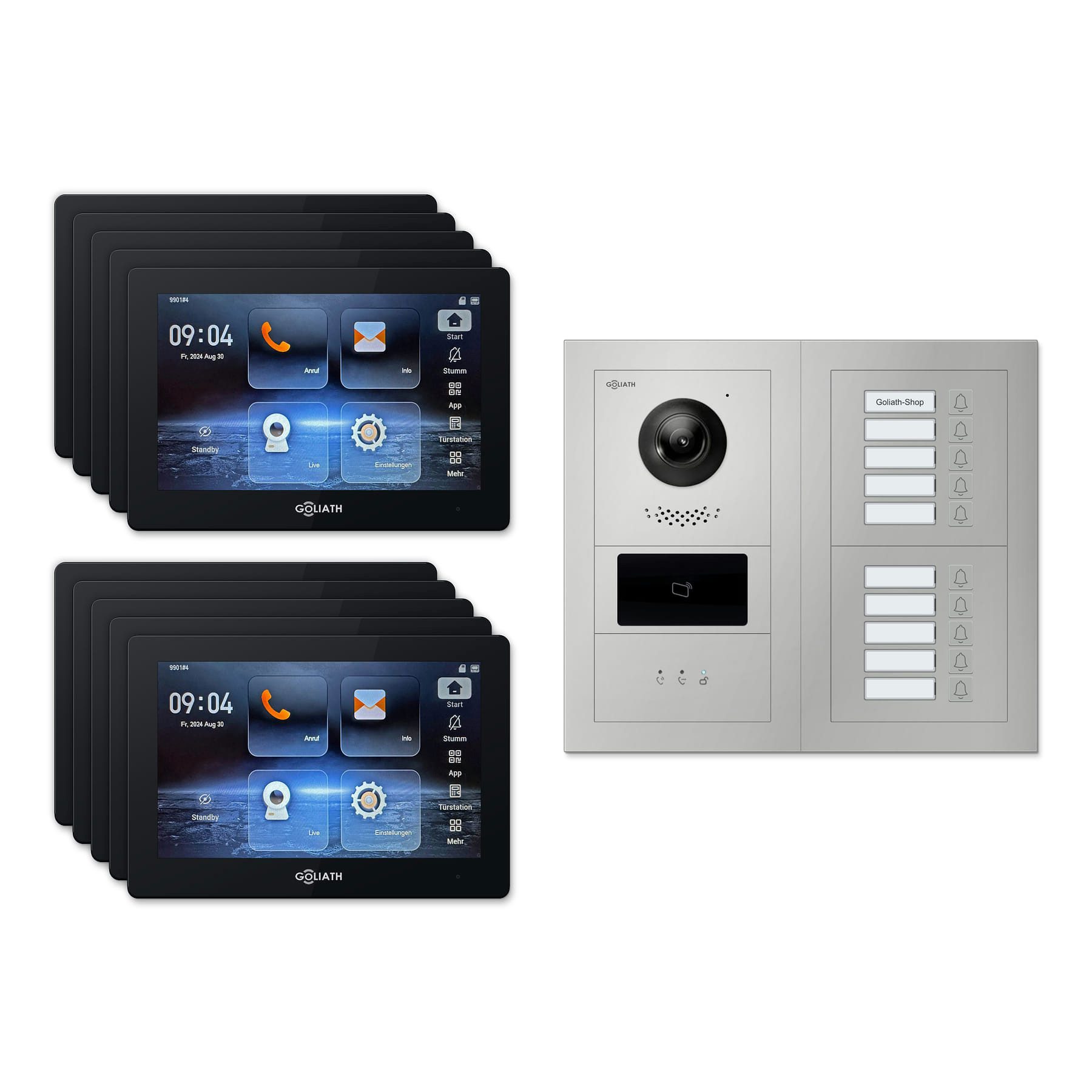 Goliath Intercom Video-Türsprechanlage Goliath IP Video Türsprechanlage: 7-Zoll 10 Familienhaus, RFID, Anzeig (Privat oder Gewerblich)