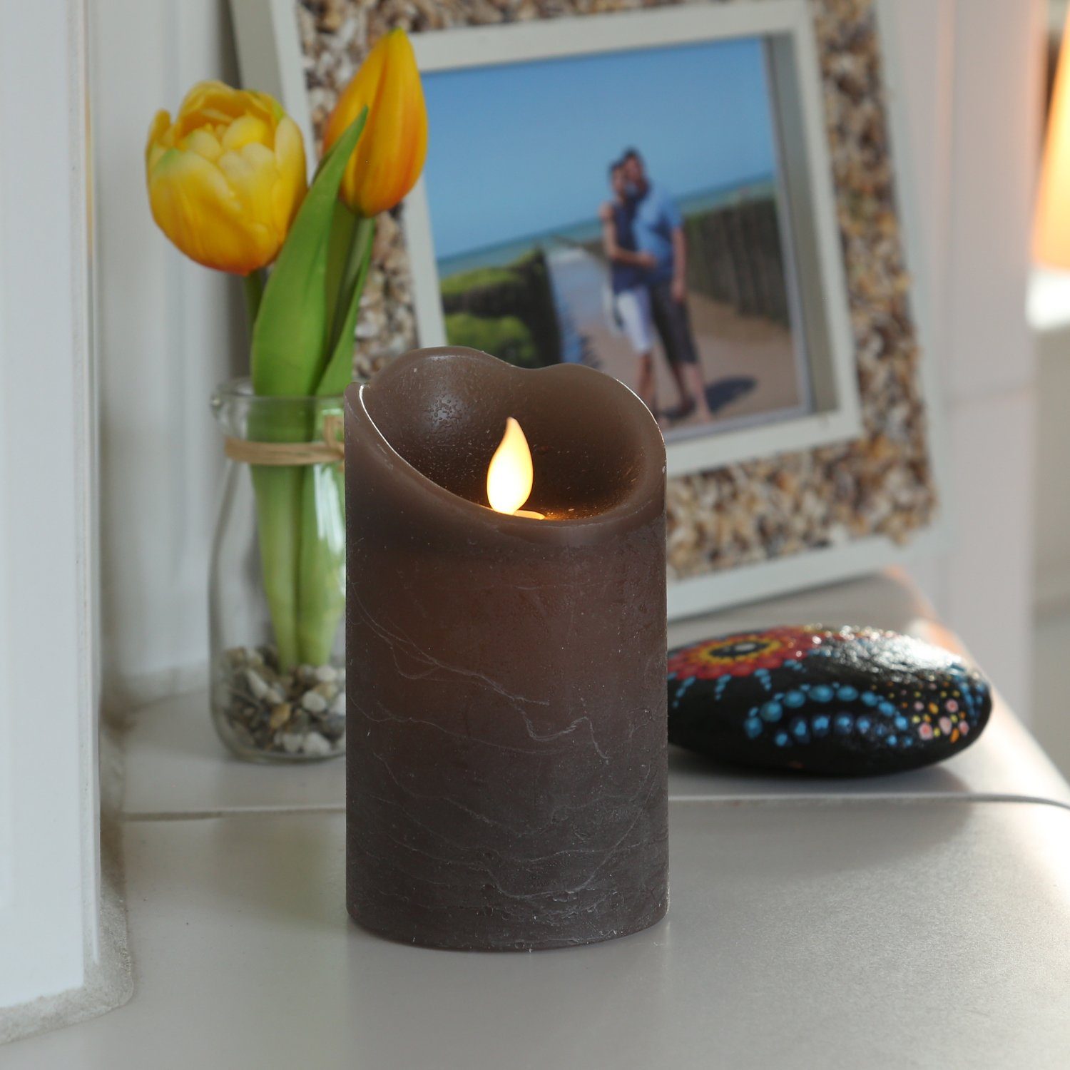 MARELIDA LED-Kerze mit beweglicher Flamme Echtwachs Rustik-Optik H: 12,5cm günstig online kaufen