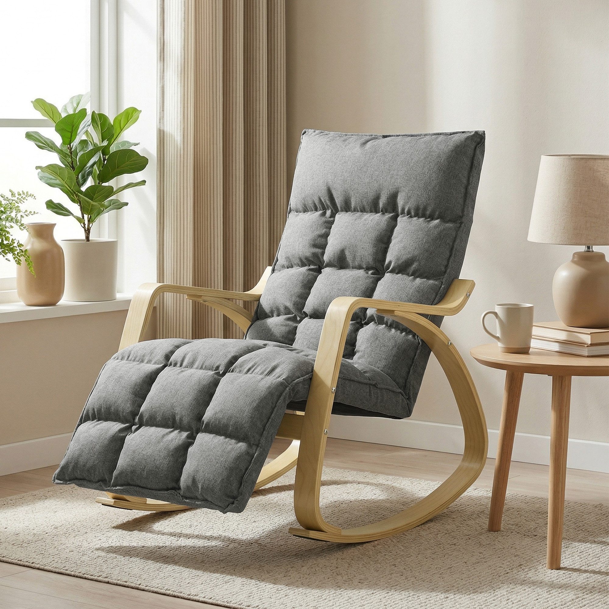 HOMCOM Schaukelstuhl Schaukelsessel mit hoher Rückenlehne, Relaxsessel mit Leinenoptik (Lesesessel, 1 St), Schaukelfunktion, verstellbare Fußstütze, modernes Design