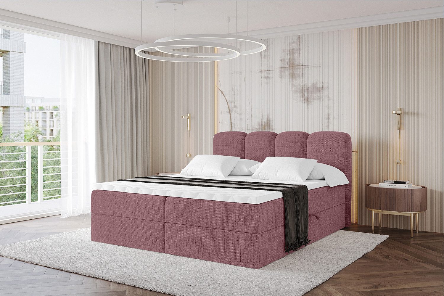 ALTDECOR Boxbett NINA (Multipocket-Matratze H4, H3 Matratze Bonellfederung, Topper, Kopfteil), Boxbett, Boxspringbett,Doppelbett