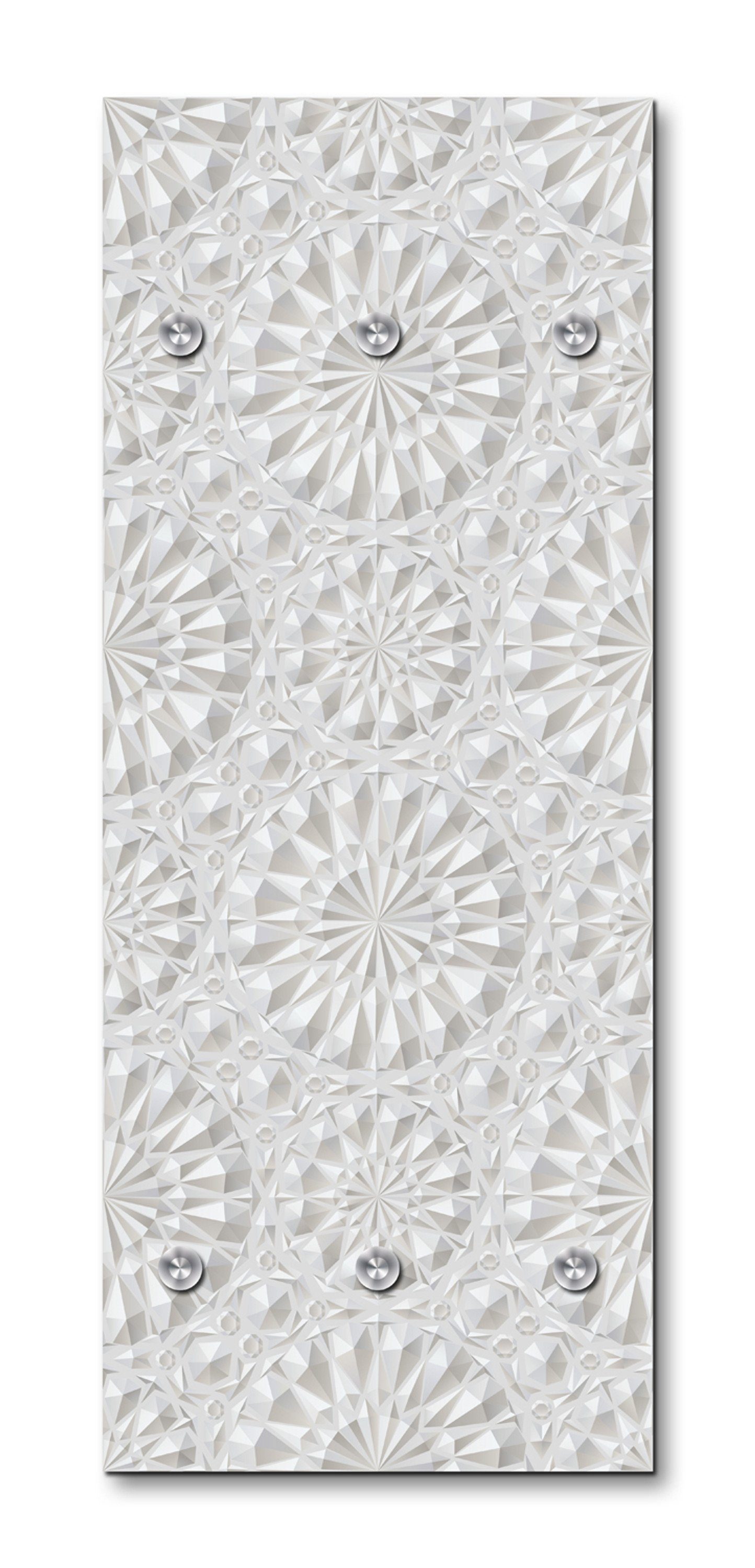 queence Wandgarderobe Garderobe aus Acrylglas Keramik Motiv Ornamente Fliesen Optik weiß (1 St), Platzsparende moderne Wandgarderobe inkl. Edelstahlhaken