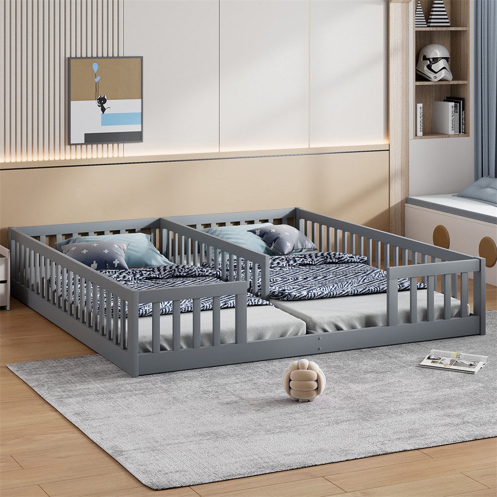 Sweiko Polsterbett Doppelbett Kinderbett mit Sicherheitsgitter für Familien (mit Lattenrost), 90*200cm ohne Matratze