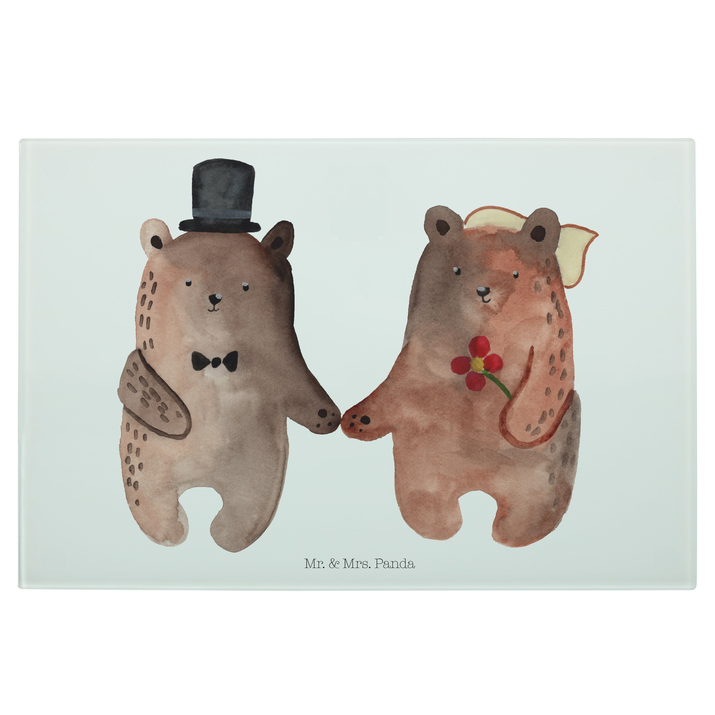 Mr. & Mrs. Panda (1-St) Schneidebrett, Servierbrett - Heirat Weiß Glas, Verheirate, Bär Bär Premium - Geschenk, Teddybär