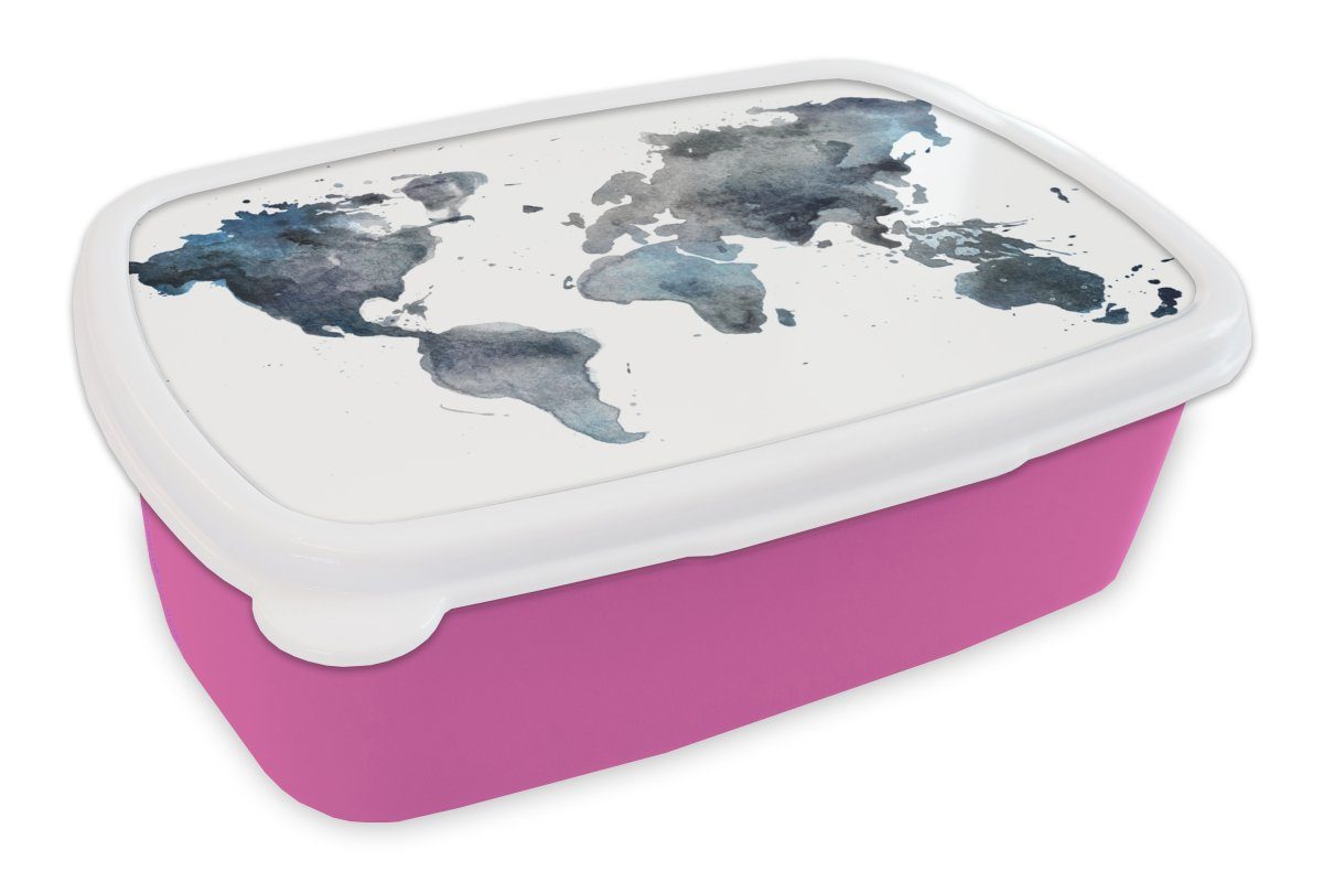 MuchoWow Lunchbox Brotbox Kinder, rosa für Aquarell Kunststoff, - Snackbox, Brotdose Erwachsene, Weltkarte Mädchen, (2-tlg), - Kunststoff Abstrakt