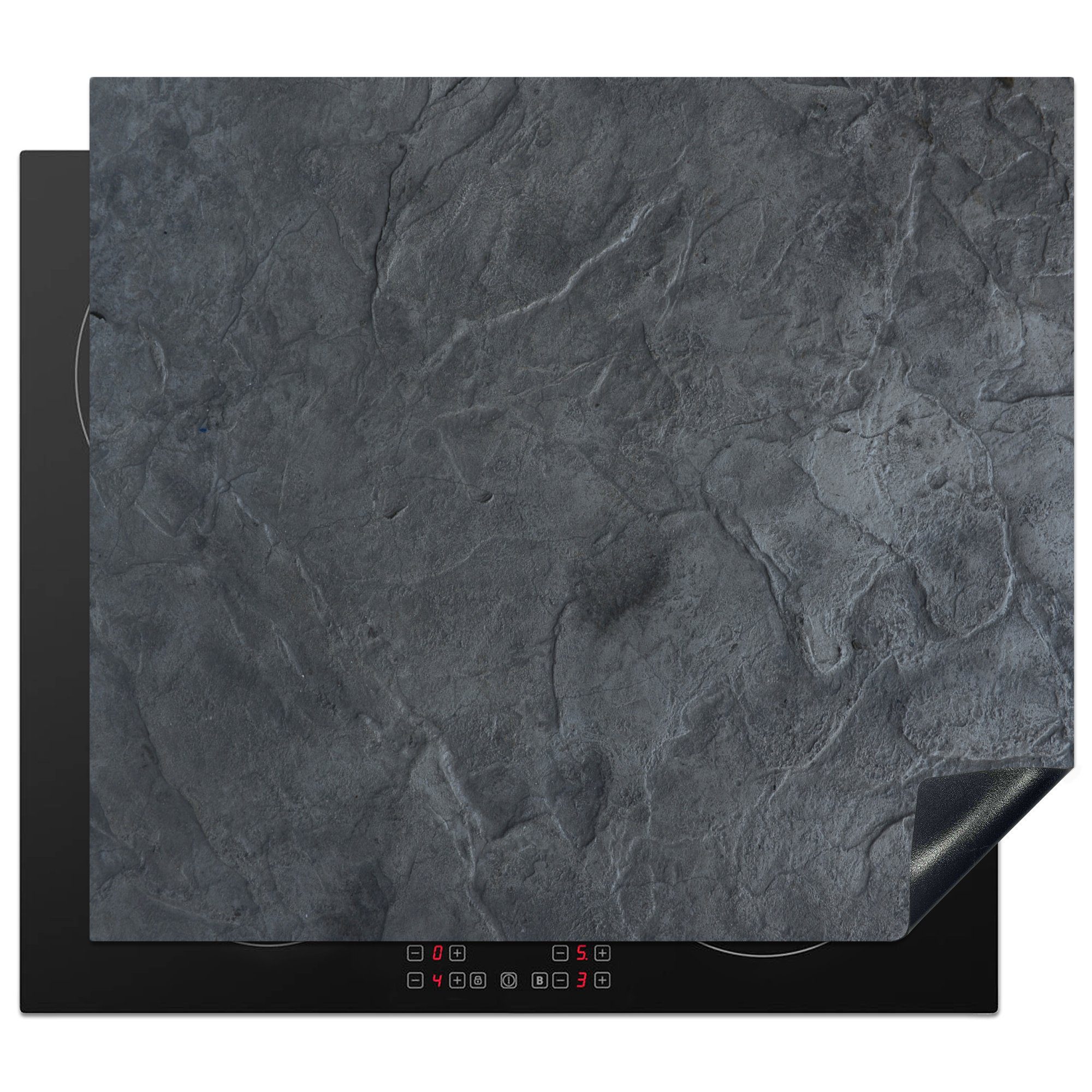 MuchoWow Herdblende-/Abdeckplatte Grau - Beton - Schiefer - Strukturiert - Retro, Vinyl, (1 tlg), 58x51 cm, Küchen Dekoration für Induktionsherd, Induktionskochfeld
