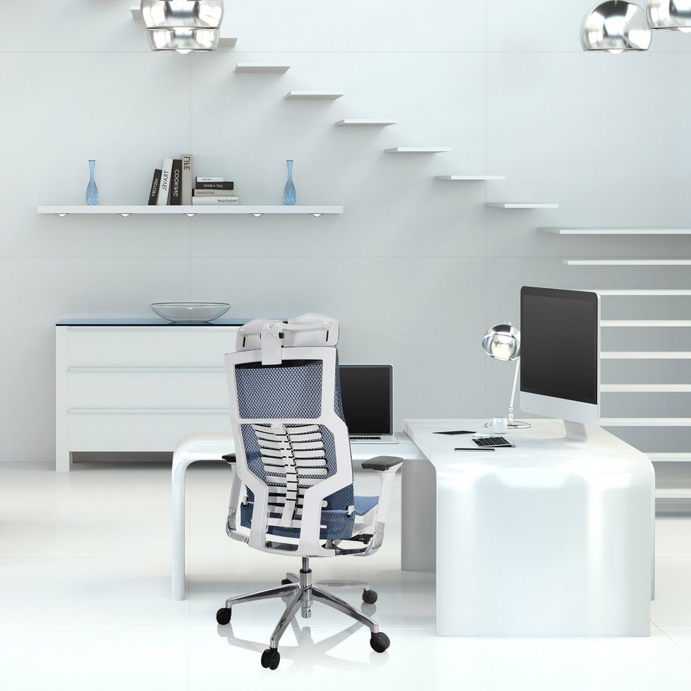 OFFICE Netzstoff (1 High End I Blau Schreibtischstuhl St), DYNAFIT WHITE hjh Drehstuhl Bürostuhl ergonomisch