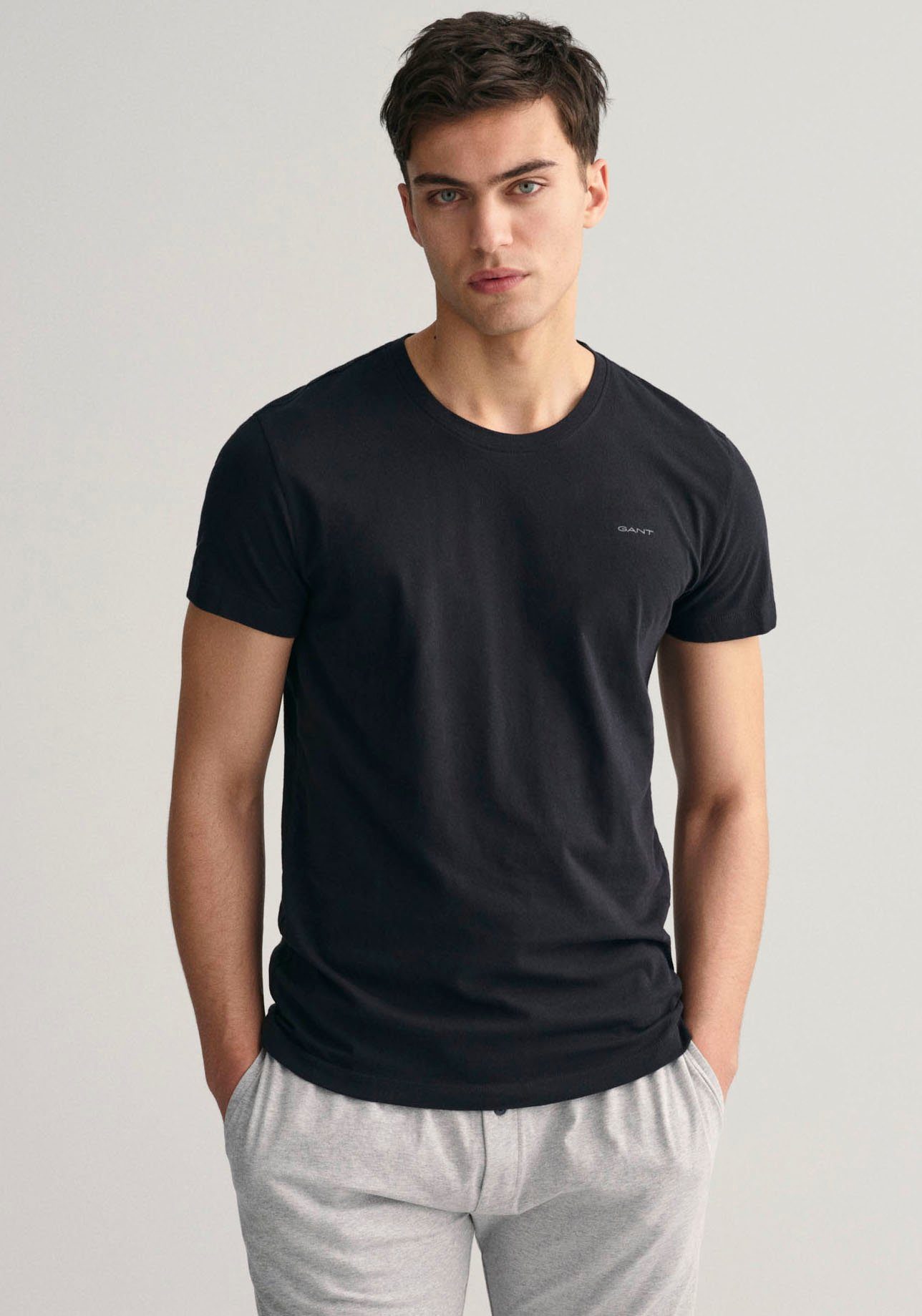 Black White T-SHIRT C-NECK Material T-Shirt besonders aus (2-tlg) Gant weichem / 2-PACK