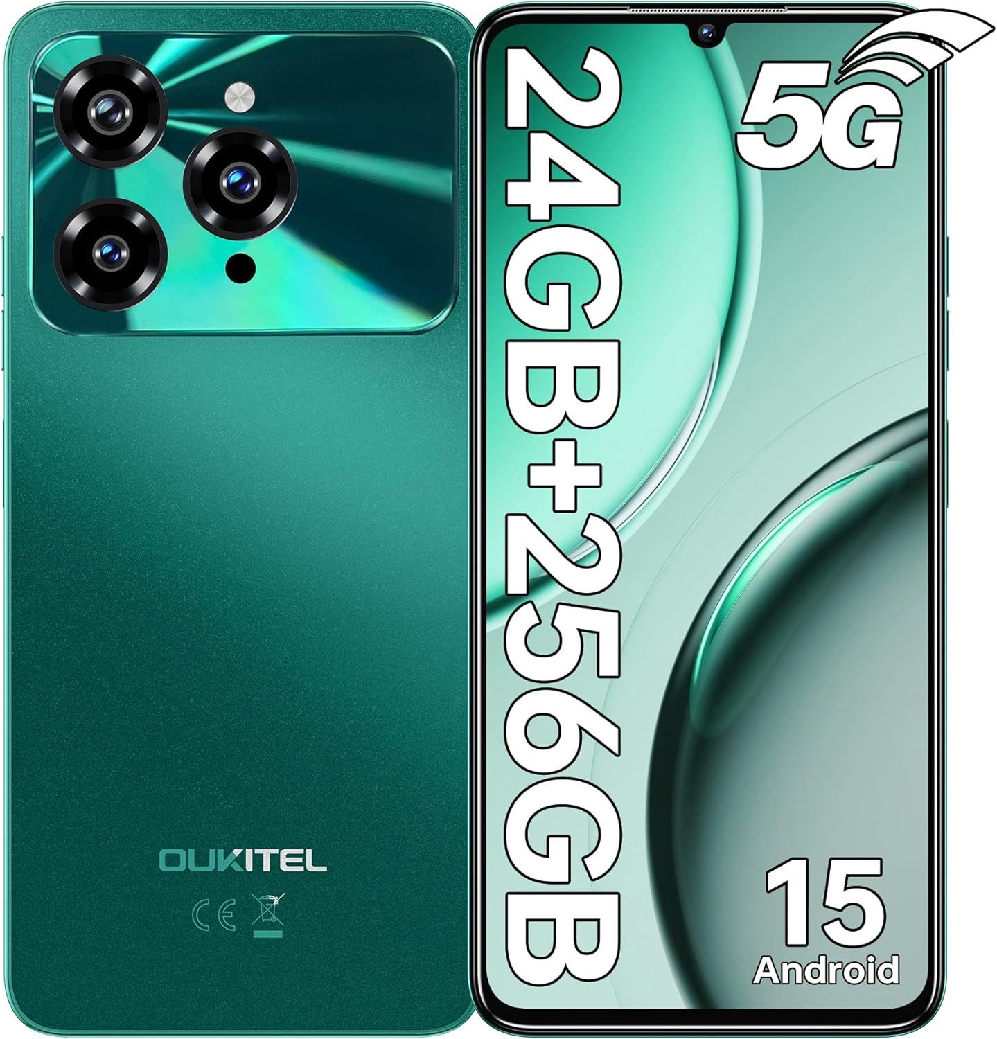 OUKITEL C6 5G, 6,8‘’, Android 15 Smartphone (17,27 cm/6.8 Zoll, 256 GB Speicherplatz, 50 MP Kamera, 5150mAh, 24(8+16)GB+256GB /1TB, 6.8" HD+ 90Hz, GPS, 5G Dual SIM)