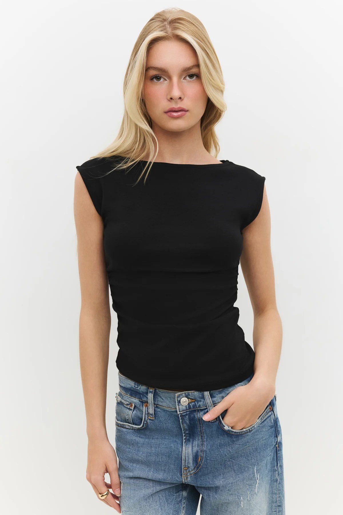 No Matter What Blusentop Ärmellose Baumwollbluse mit Raffungen