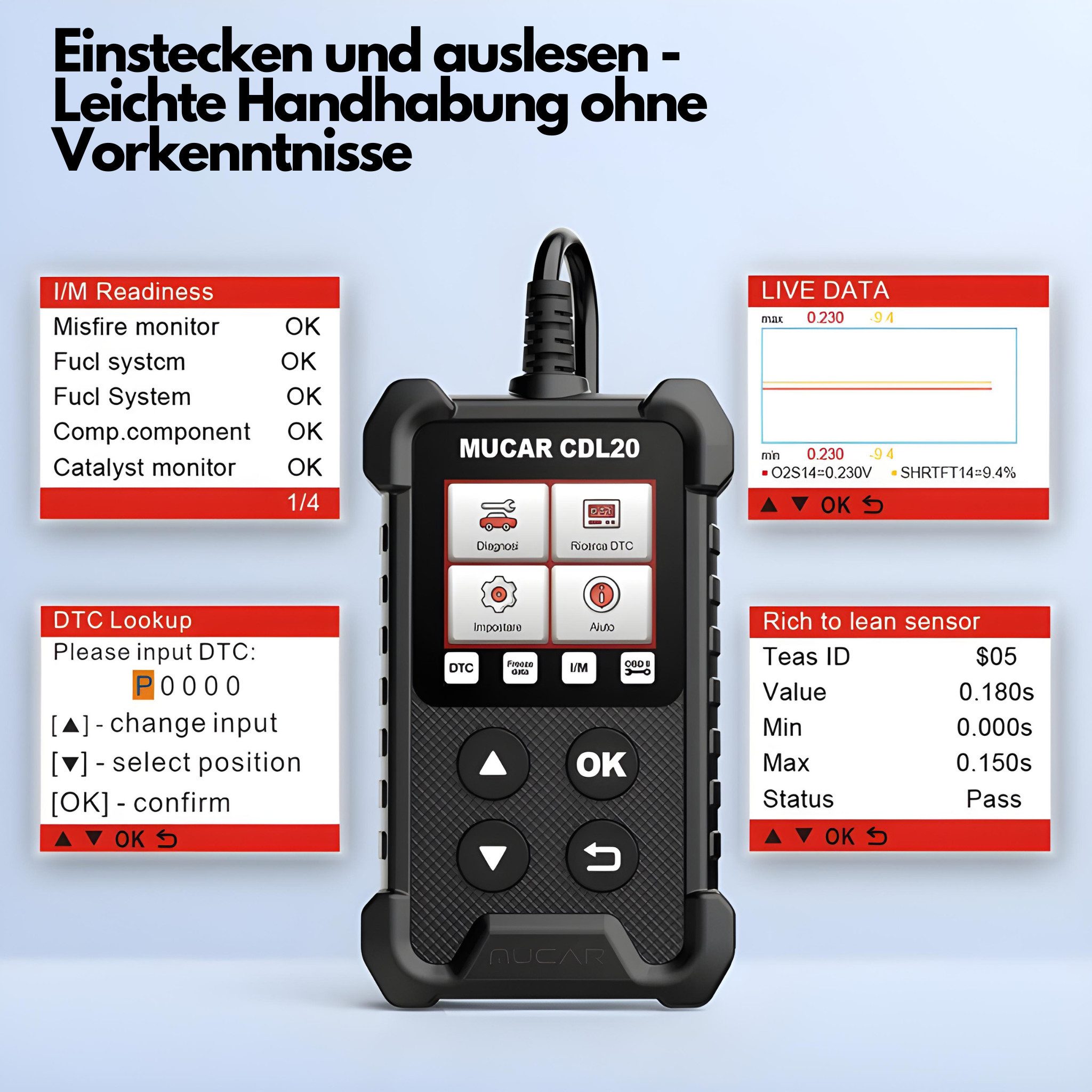 MUCAR OBD2 Car Diagnostic Tool, Professional OBD2 Car Diagnostic Tool, Car Readout, Car Diagnostic Tester, Vehicle Diagnostic Device, Live Parameters, Fault Codes