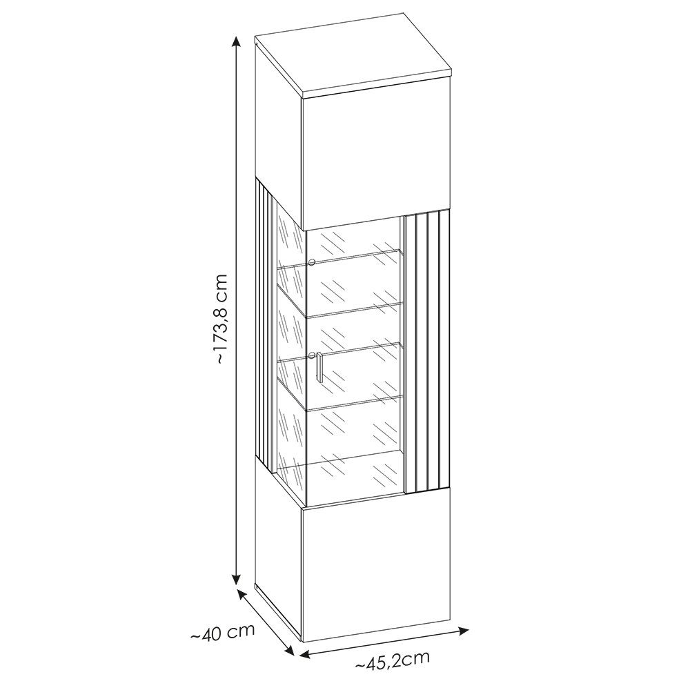 Lomadox Vitrine ASHBURTON-129 grau mit Eiche, Hängeschrank, Rillenoptik