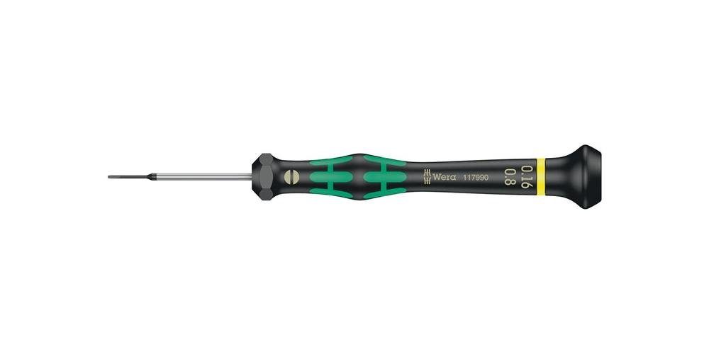 Wera Bit-Schraubendreher Elektronikerschlitzschraubendreher Griff m.Drehkappe nicromattiert Klingendicke0,16xB0,8xL40mm 2035 Point Spitze mehrkomponentig Black rund