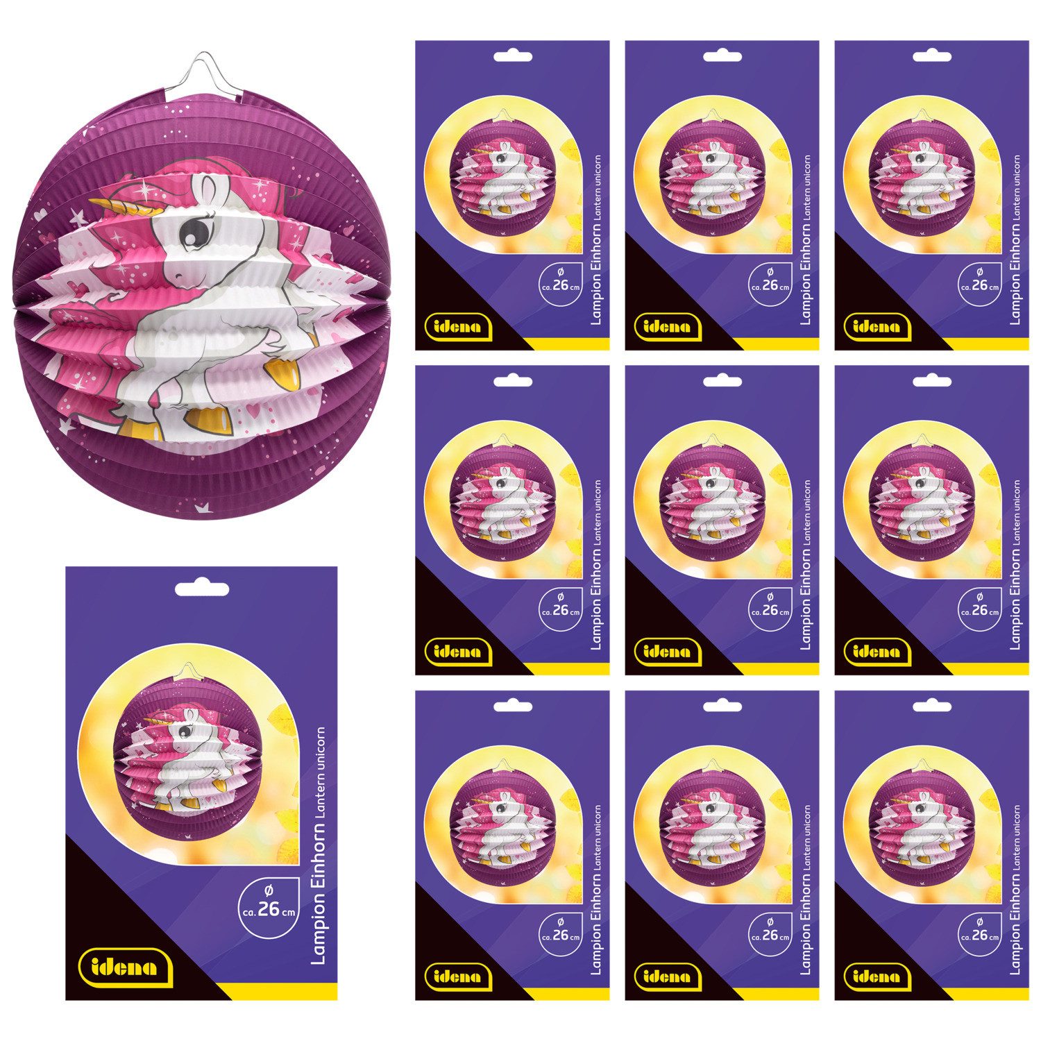 Idena Papierlaterne Idena Bundle Lampion Einhorn 10 Stück
