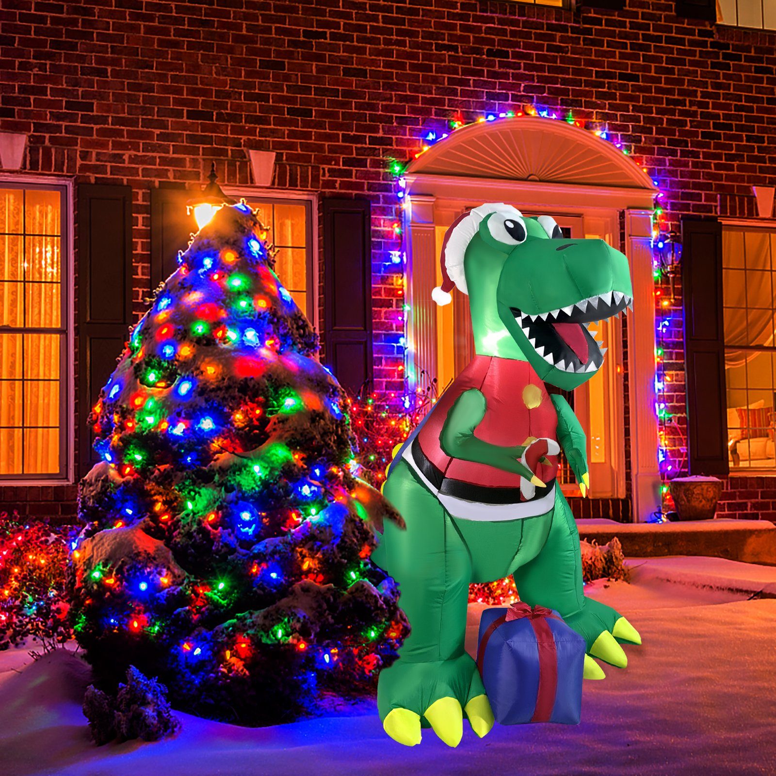 UISEBRT Weihnachtsfigur Aufblasbare LED 180cm Weihnachts Dinosaurier