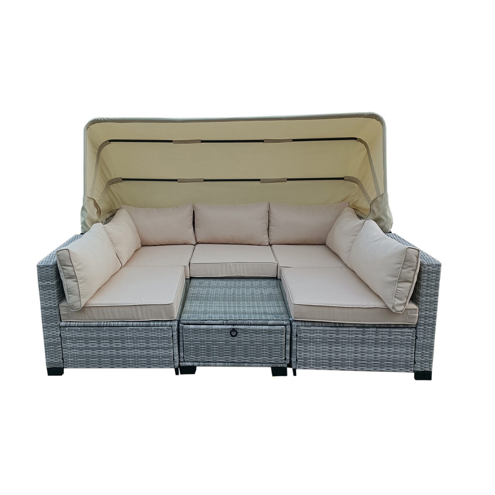 HTI-Living Gartensofa Outdoor Sofa Eleni Grau/Beige, Set 6 Teile, Loungemöb günstig online kaufen