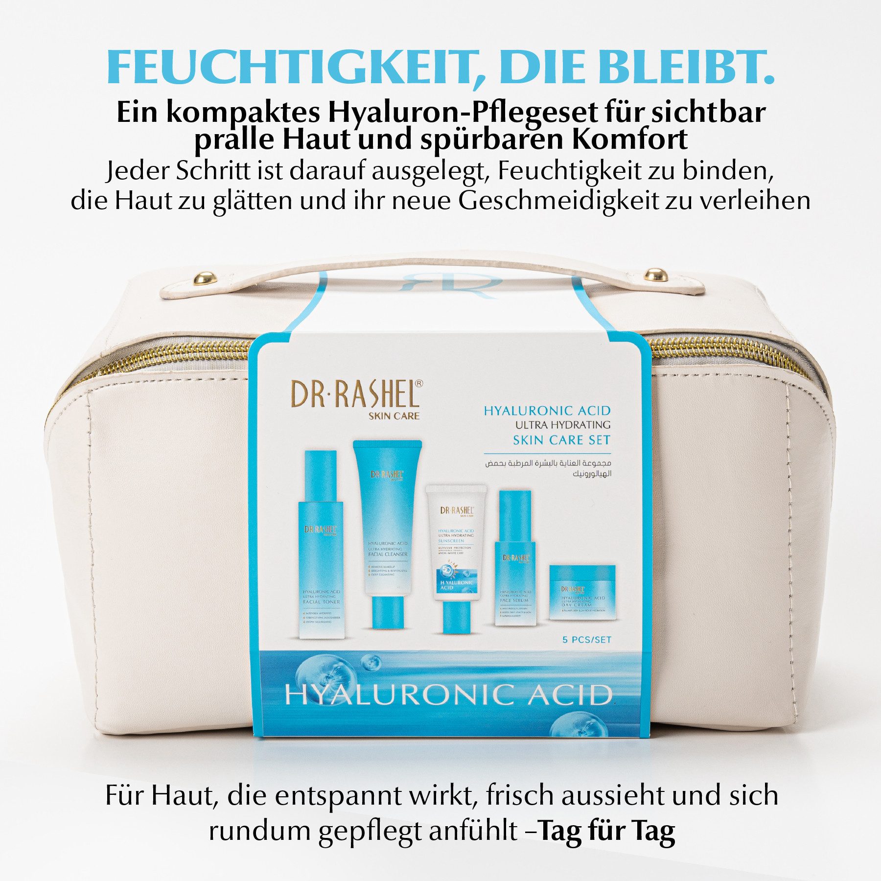 DR RASHEL Hautpflege-Set Hyaluron Hyaluronic Acid Gesichtspflege Serum Cream Cleanser Toner SPF, 5-tlg., Hautpflegeset, Gesichtspflege, Toner, Serum, SPF