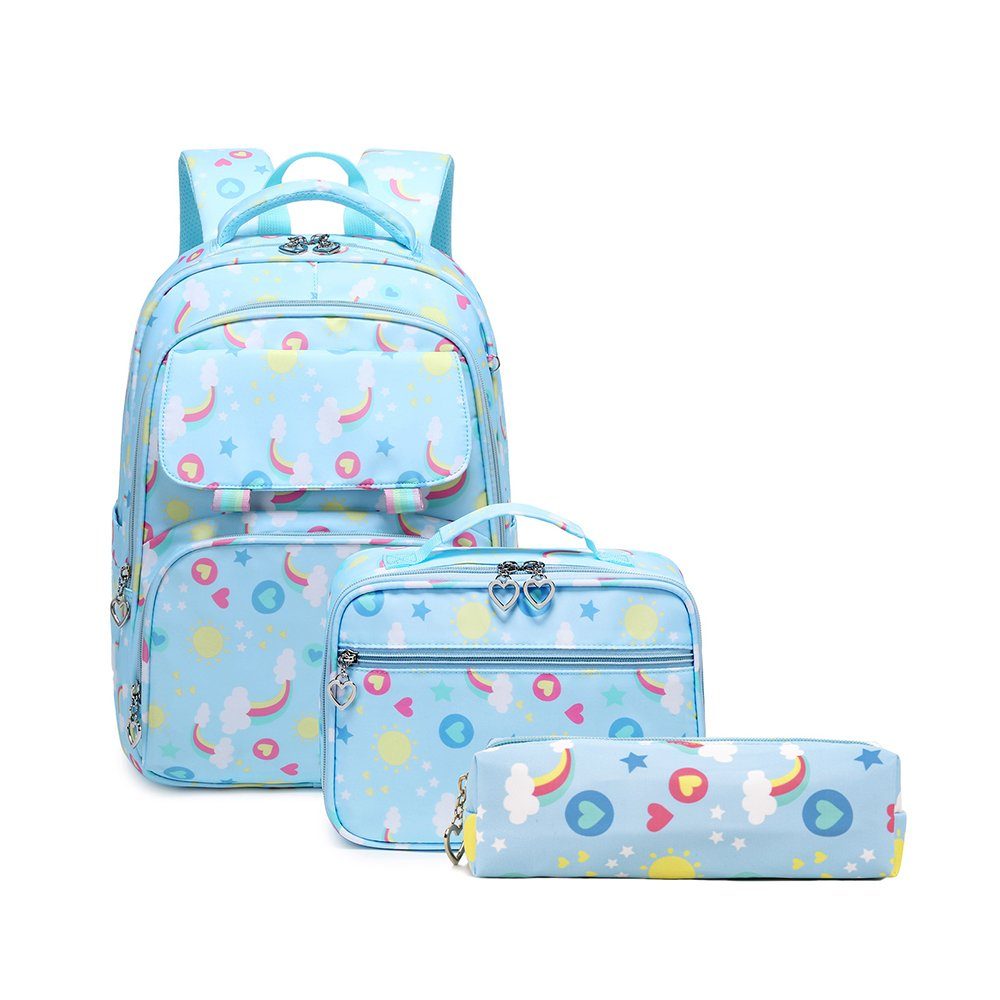 GelldG Rucksack Schulrucksack Rucksack Set blau Schultaschen Schulranzen, für floral Laptop