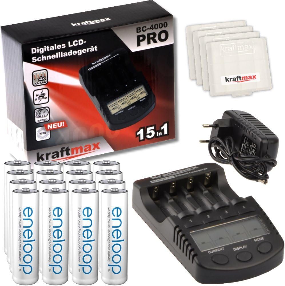 BC-4000 Pro Ladegerät und 16x Pansonic Eneloop AA Akkus Batterien Batterie-Ladegerät