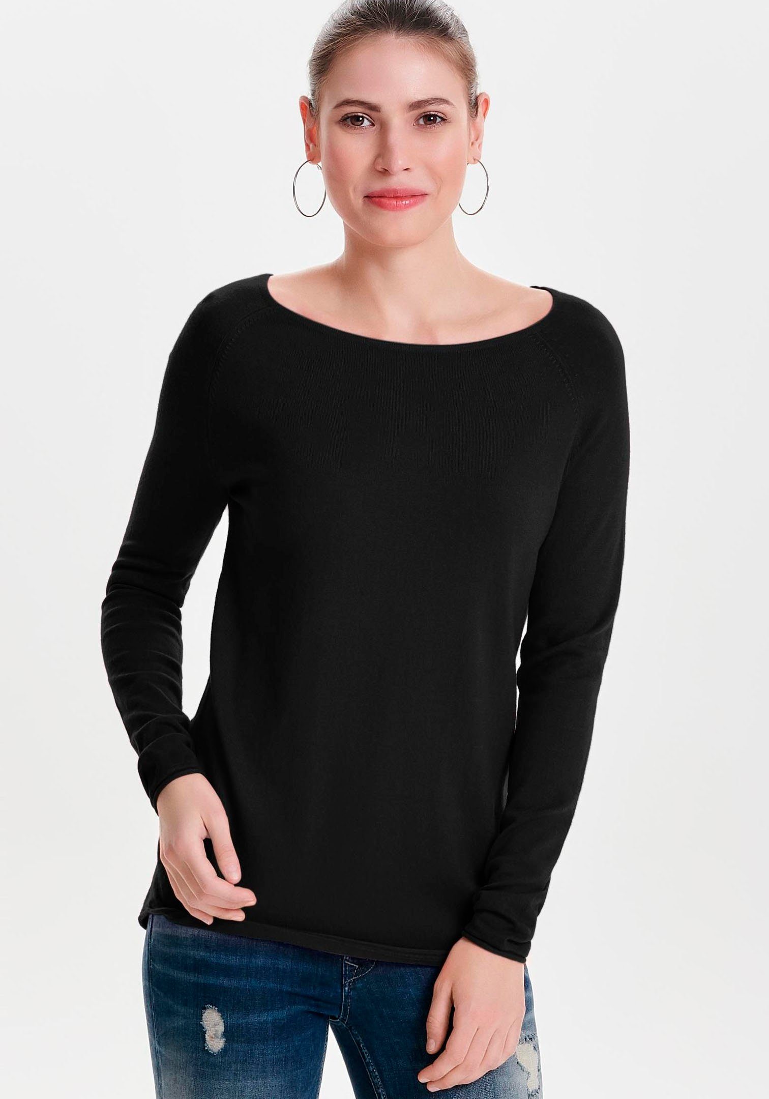 ONLY Longpullover ONLMILA mit weitem Rundhalsausschnitt black