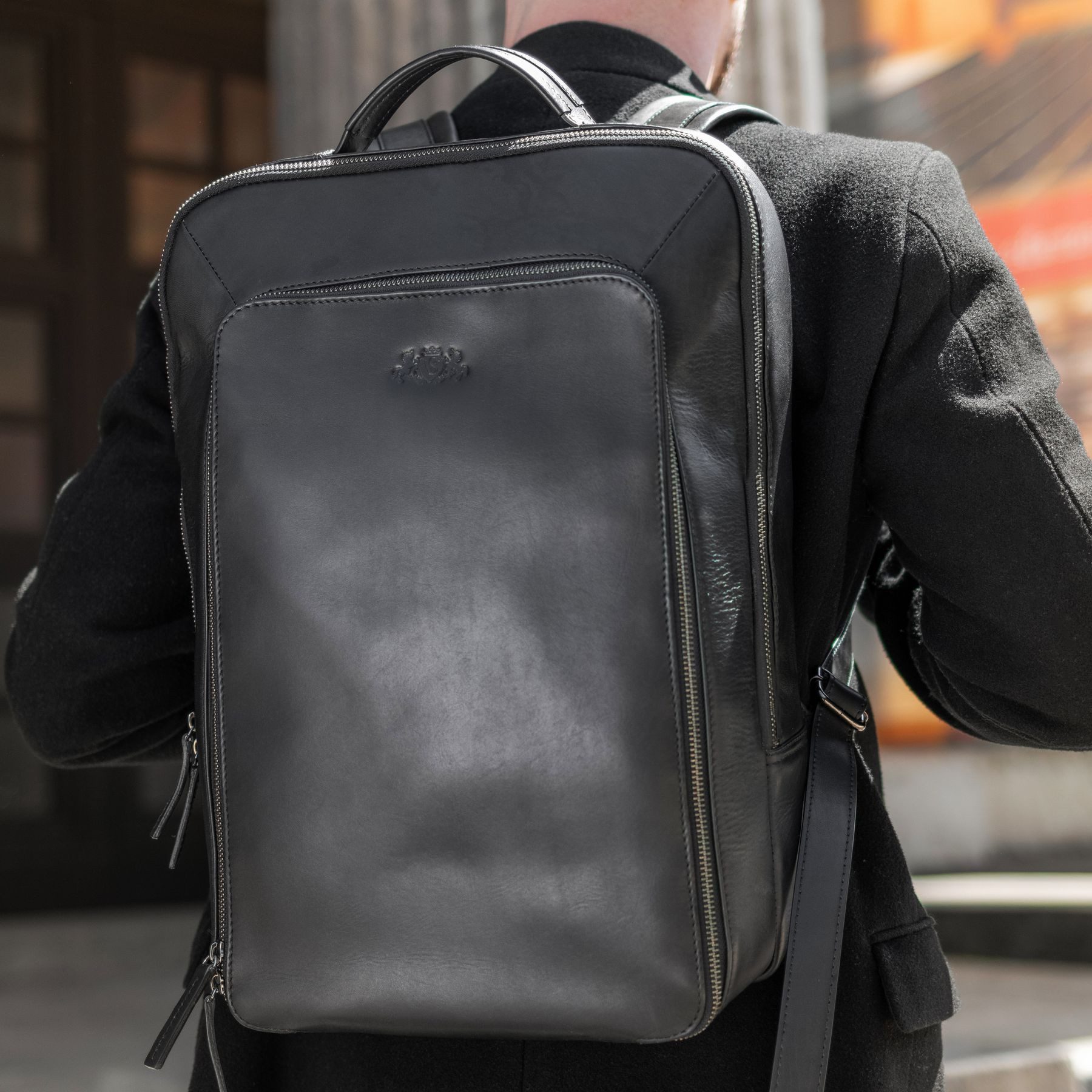 SID & VAIN Rucksack echt Leder Rucksack groß 15 Zoll Laptop Fach schwarz, Tagesrucksack 15,4 Zoll Echtleder, Leder-Rucksack Damen Herren schwarz