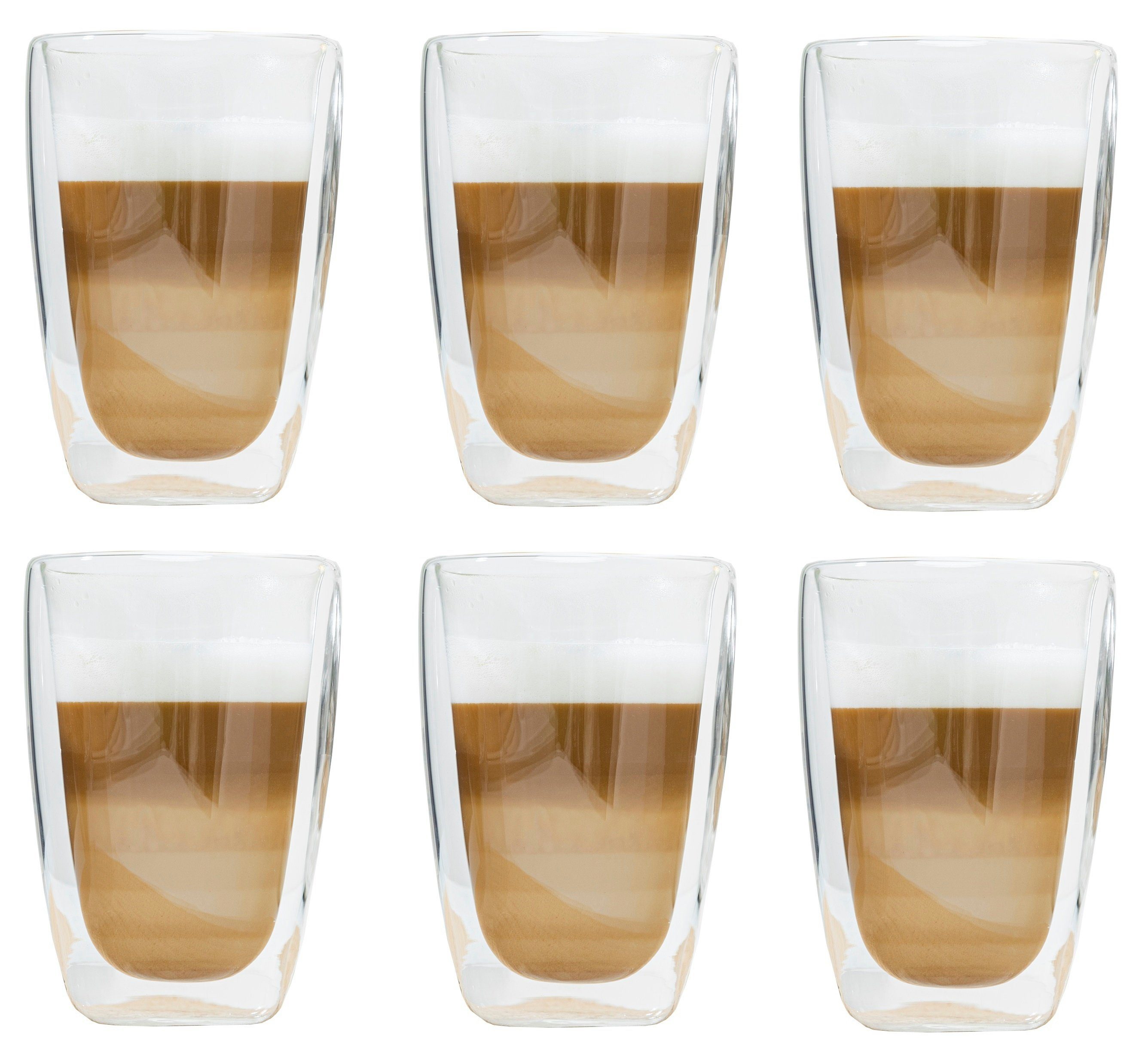 Haushalt International Latte-Macchiato-Glas Latte Macchiato-Gläser Doppelwandig isolierglas Extra lang warmhaltend, 6-tlg., 400ml, spülmaschinengeeignet, mikrowellengeeignet