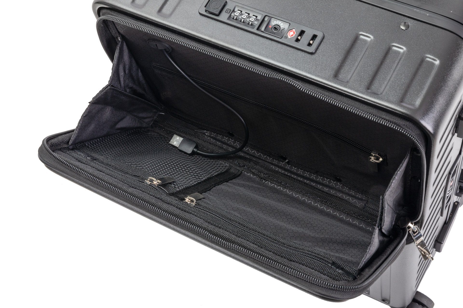 Travelhouse Hartschalen-Trolley Roma, 4 Rollen, mit USB und Getränkehalter Aluminium-Rahmen & Polycarbonat Hartschale