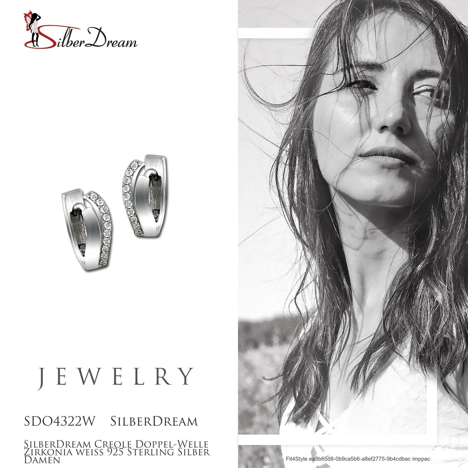 SilberDream Paar Creolen SilberDream Ohrringe Zirkonia 925 Silber (Creolen), Damen Creolen Doppel-Welle aus 925 Sterling Silber, Farbe: silber, wei