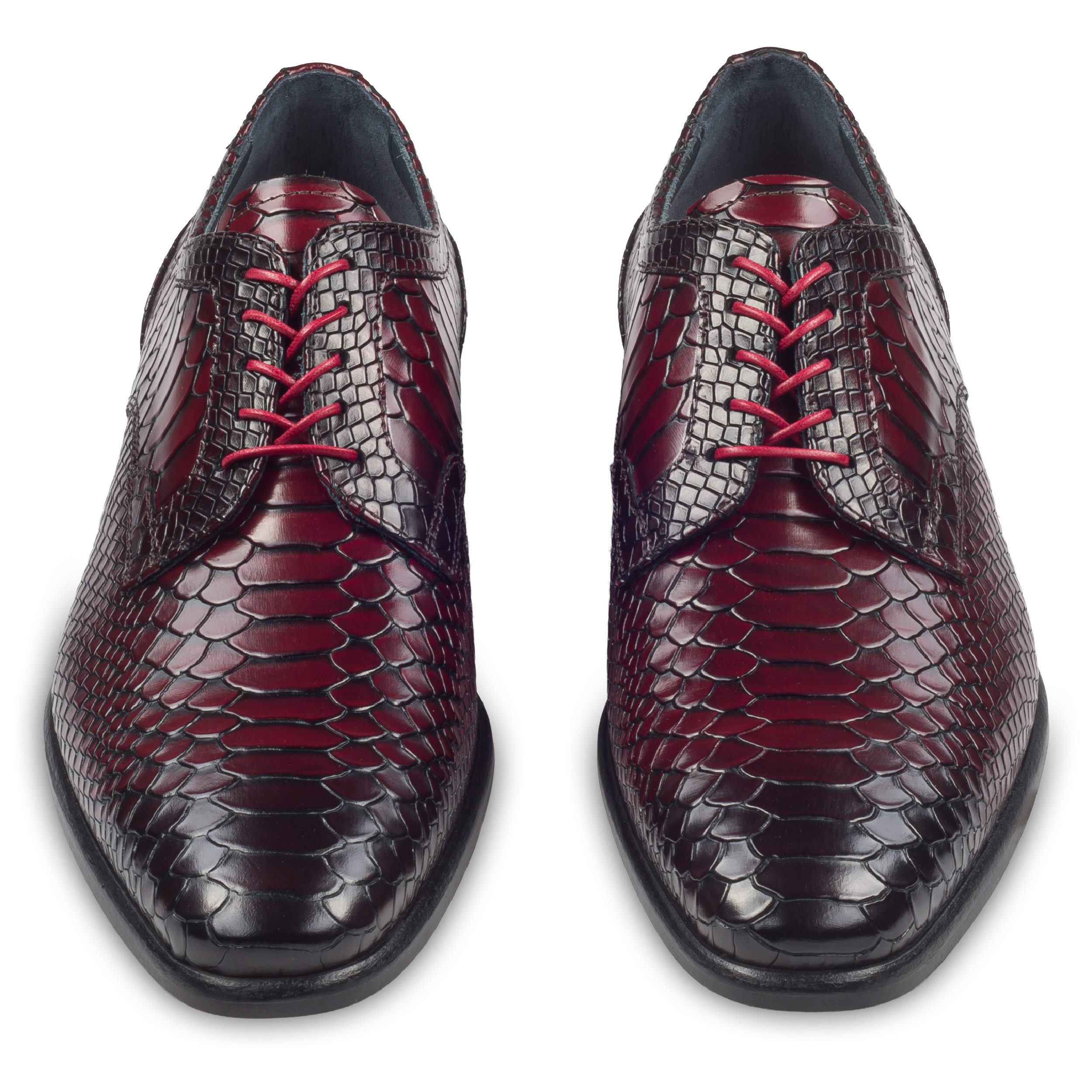Lorenzi Lorenzi Herren Halbschuh rot/schwarz, Kalbsleder Kroko-Optik Schnürschuh Handgefertigt in Italien