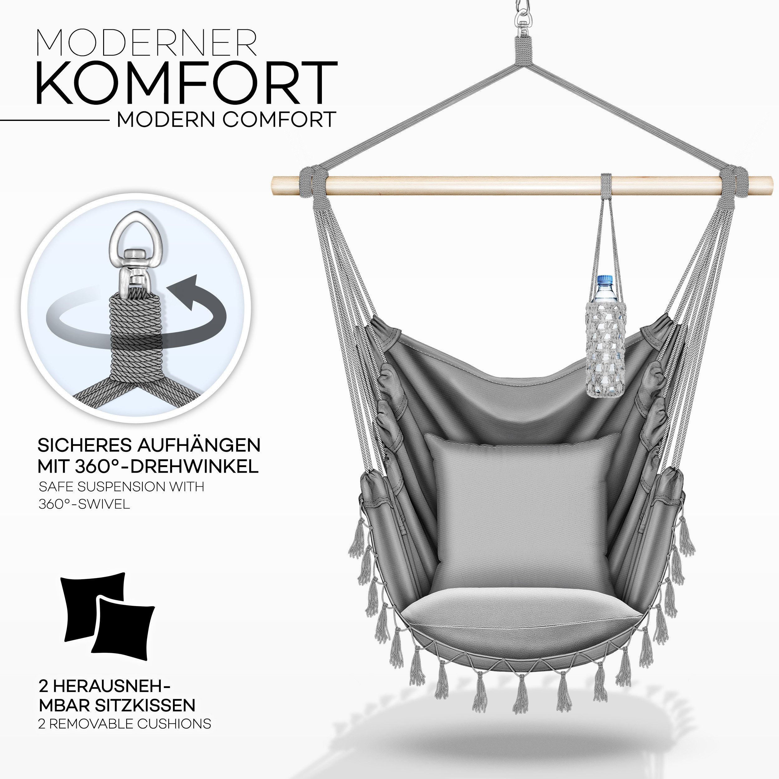 tillvex Hängesessel tillvex® Hängesessel mit 2 Kissen Hängestuhl Hängeschau günstig online kaufen