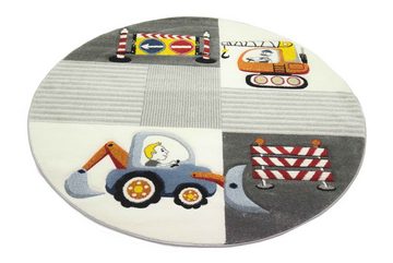 Kinderteppich Spiel Teppich Kinderzimmer Baustelle Straßenschilder Bagger Kran creme grau gelb, Carpetia, rechteckig, Höhe: 13 mm