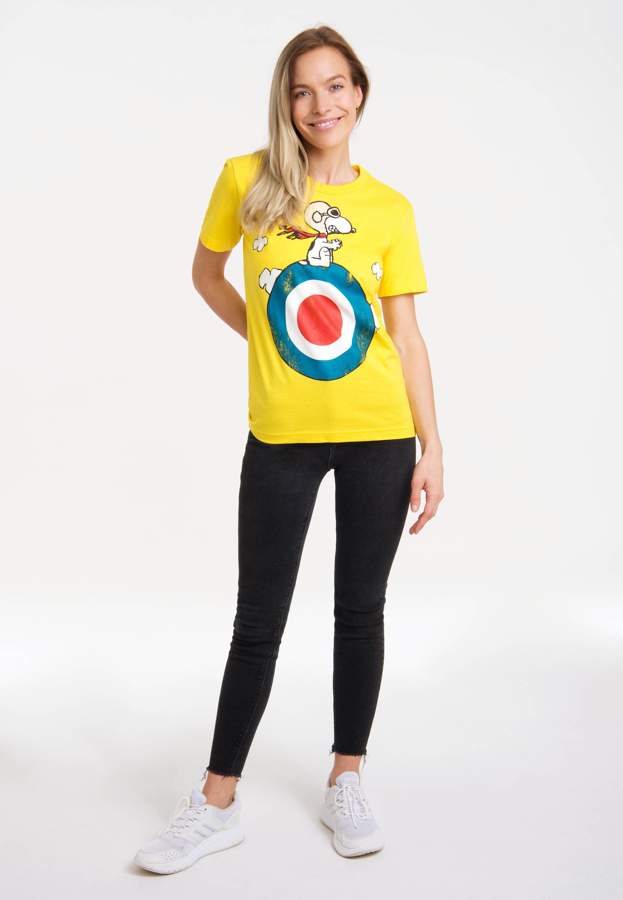 LOGOSHIRT T-Shirt Peanuts - Snoopy gelb lizenziertem Print mit