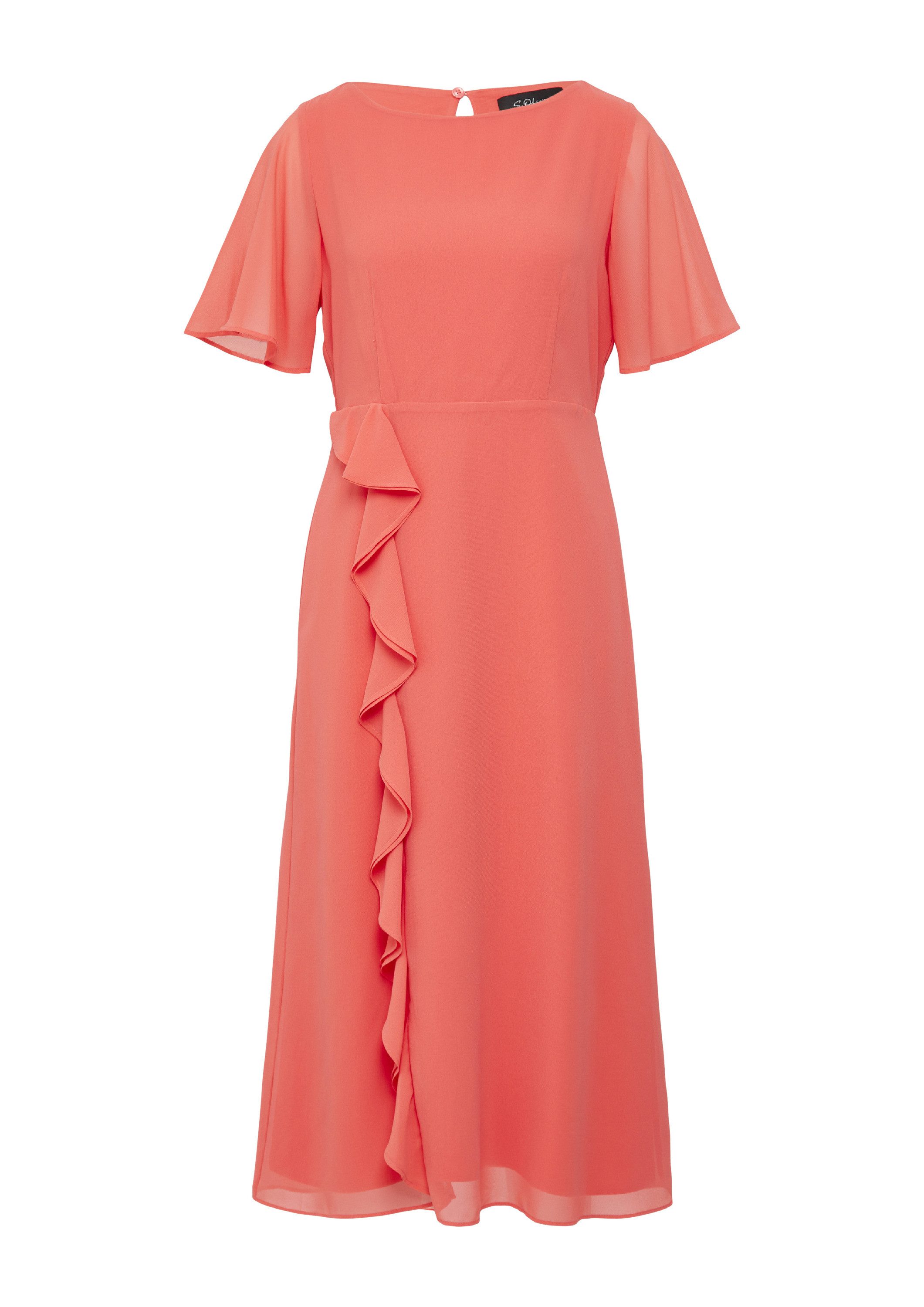 s.Oliver Midikleid Kleid Chiffonkleid mit Volants und U-Boot-Ausschnitt