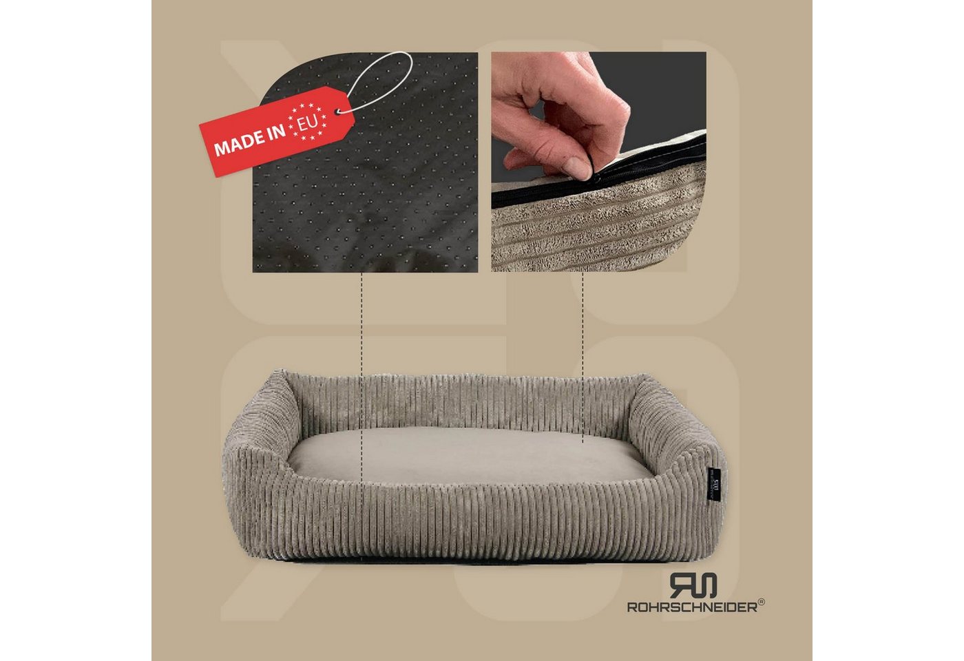 Thumbnail - Rohrschneider Tierbett Hundebett Hundekorb Cordstoff, inkl. Gassibeutel