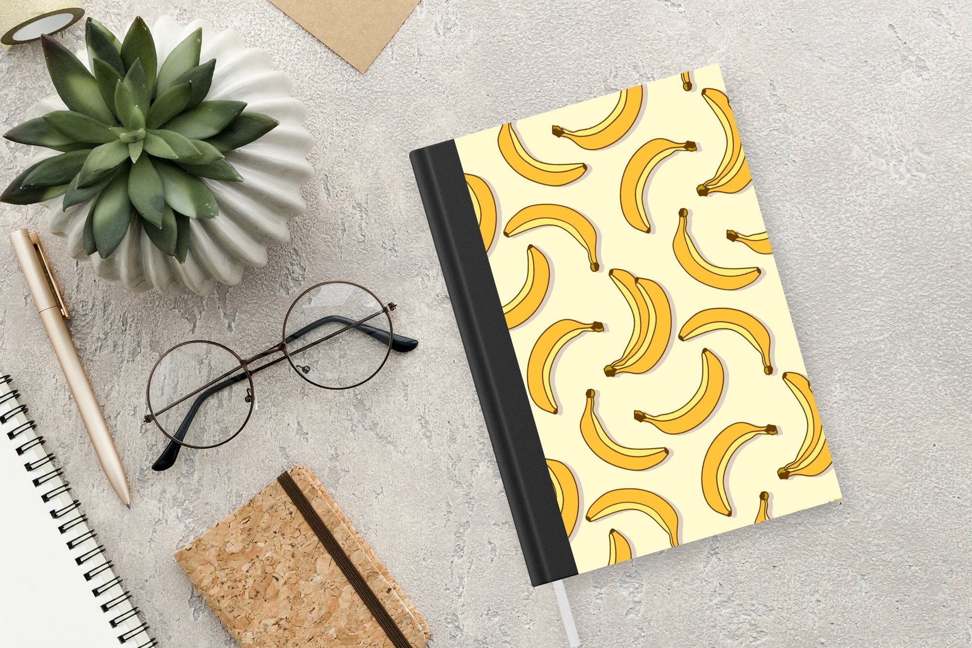 Banane, Tagebuch, Seiten, A5, Haushaltsbuch Merkzettel, Notizheft, Journal, Notizbuch Obst 98 MuchoWow Gestaltung - -