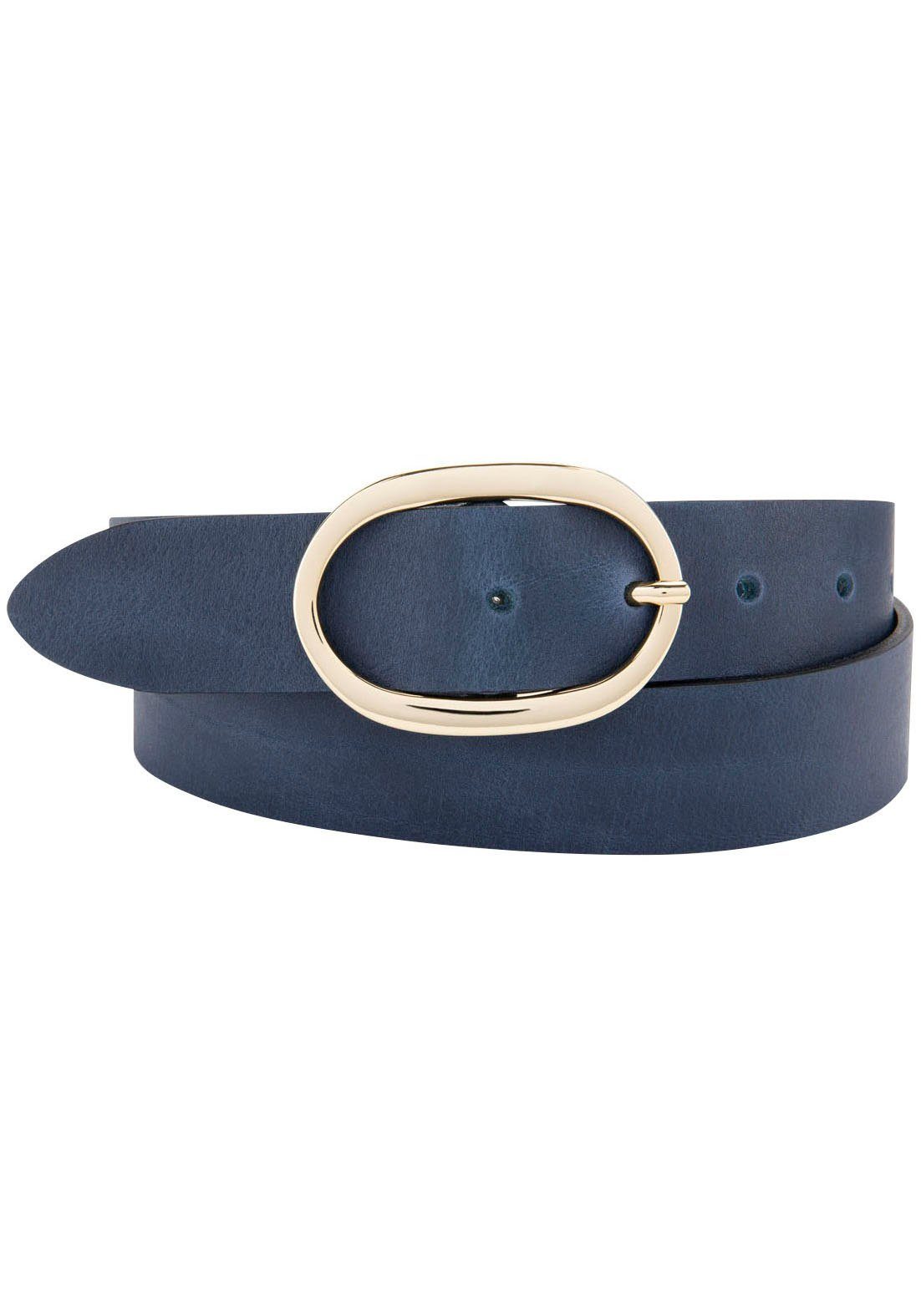 dunkelblau mit Ovalschließe BERND GÖTZ aus Vollrind goldener eleganter Ledergürtel Ledergürtel