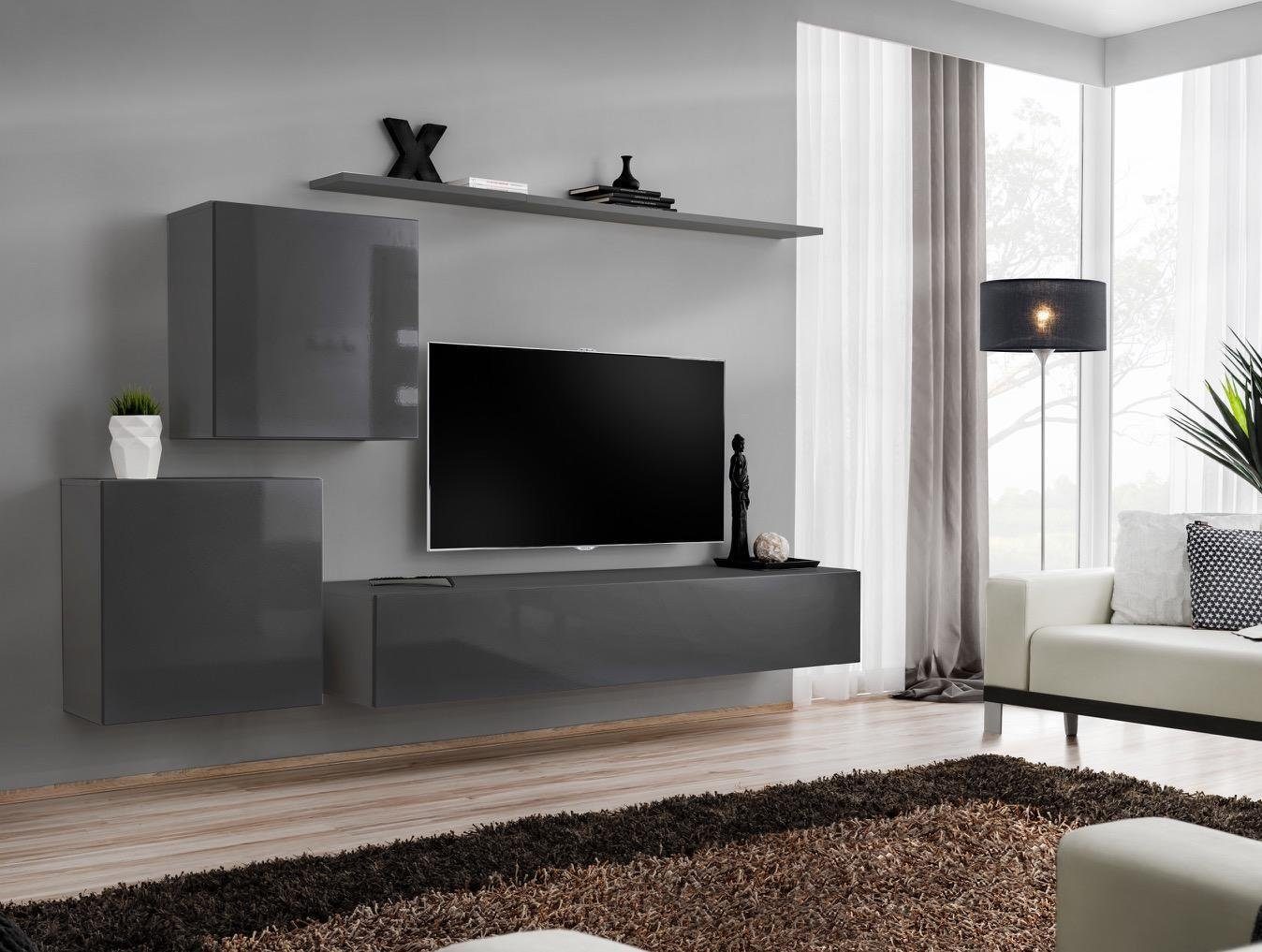 Angebot aussprechen JVmoebel Wohnzimmer-Set Wohnzimmer Modern TV 1x 4tlg Wandregal), 1x Grau Sideboard in Europa Set Ständer + Wohnwände Wandschrank Wohnwand Made + + (5-St., 2x Regal 1x Stil Neu