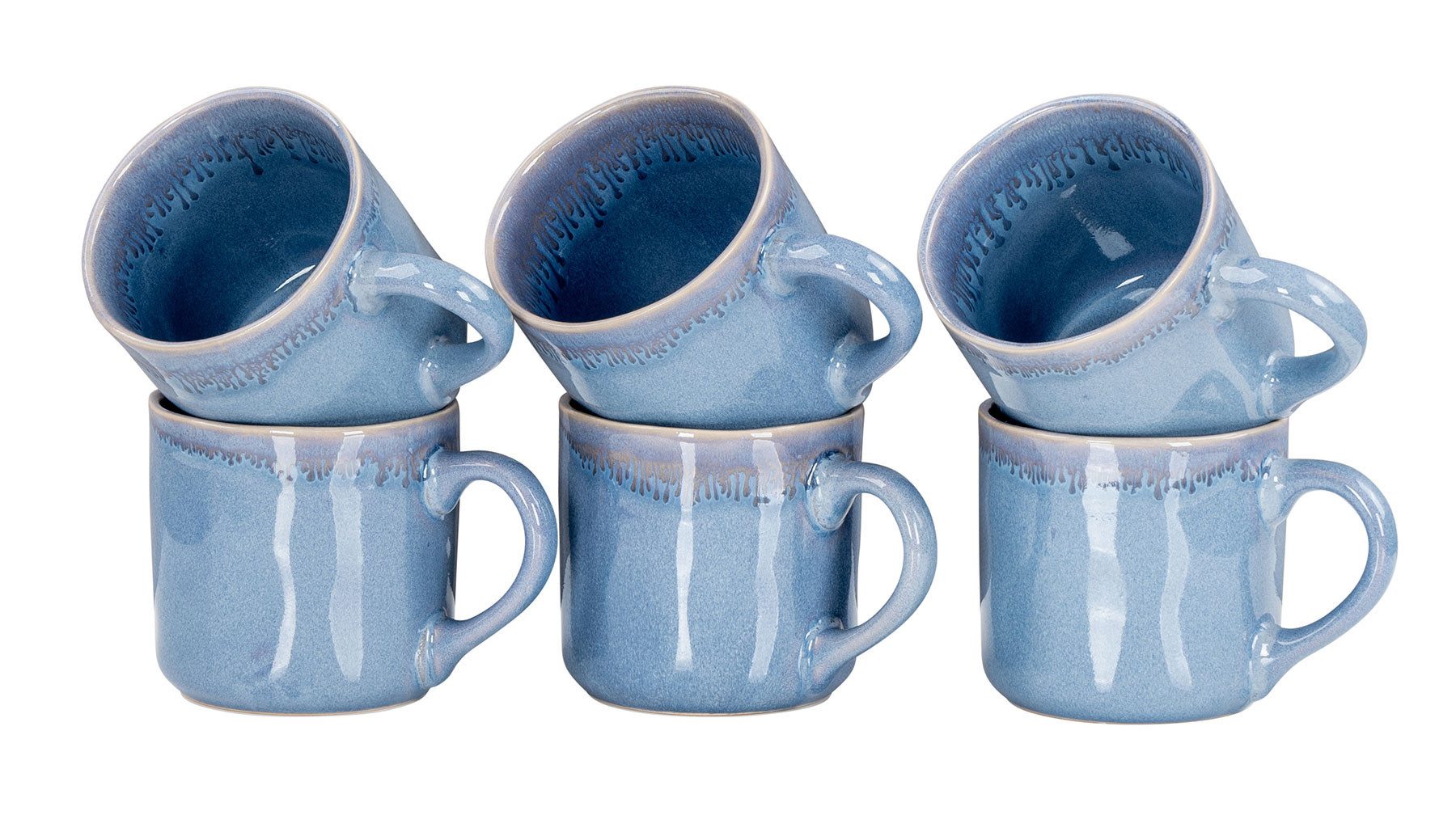 Levandeo® Tafelservice, 6er Set Steingut Becher 350ml Tasse Blau Kaffeepott Tasse Modern