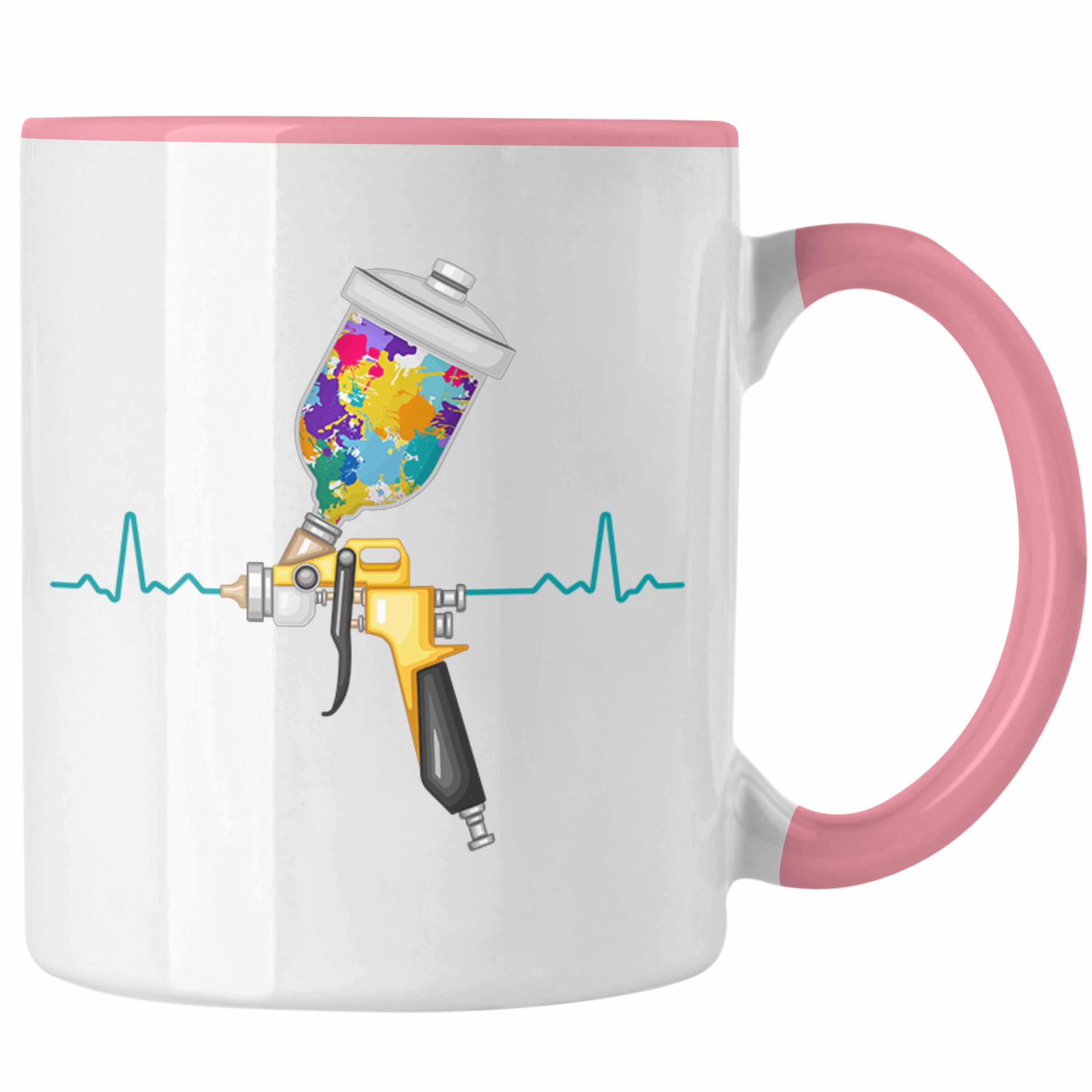 Trendation Tasse Maler Job Tasse Geschenk Männer Herzschlag Lustig Anstreicher Malermei Rosa